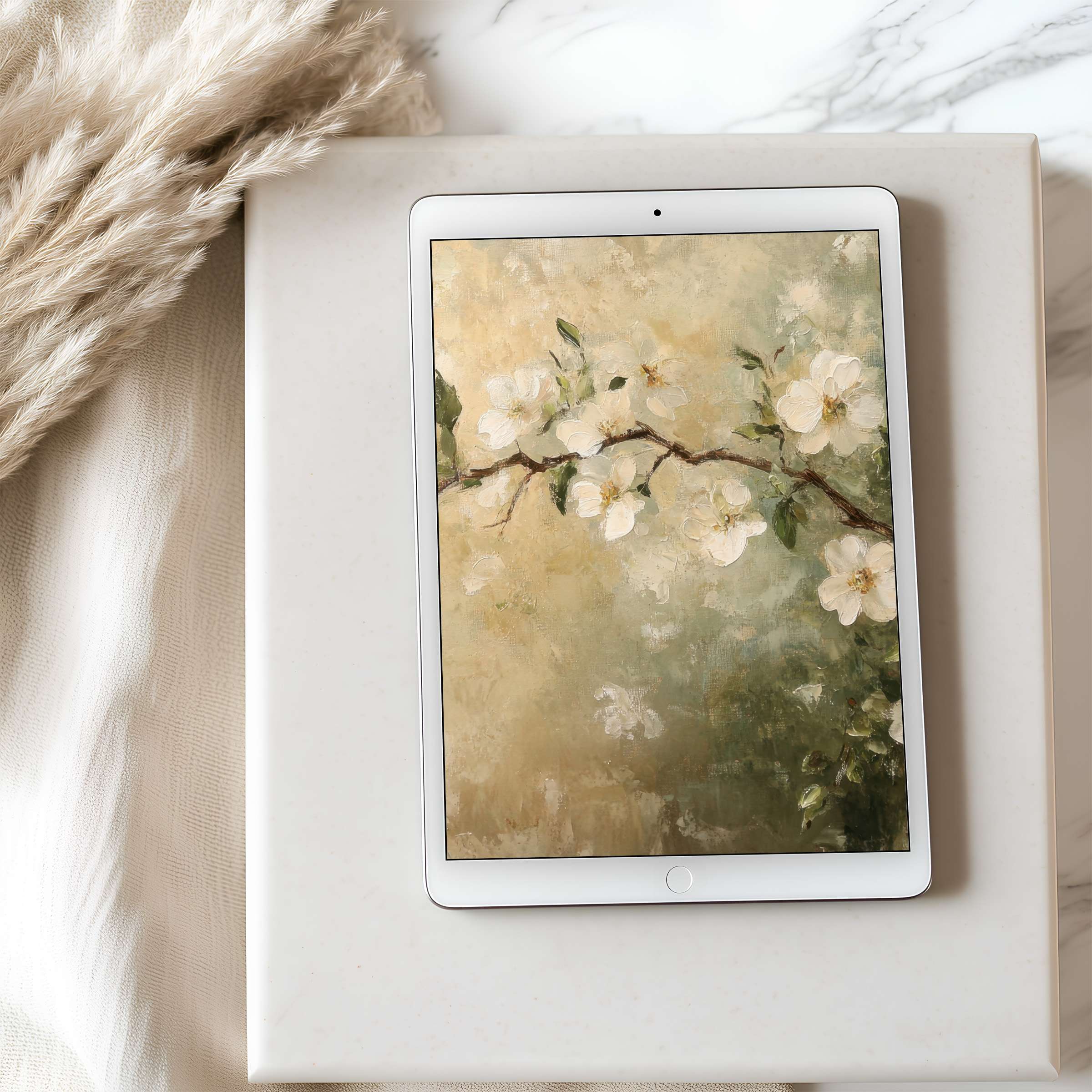 Elegant floral tablet wallpaper for iPad, offering calming high resolution art, perfect for digital download to enhance any space