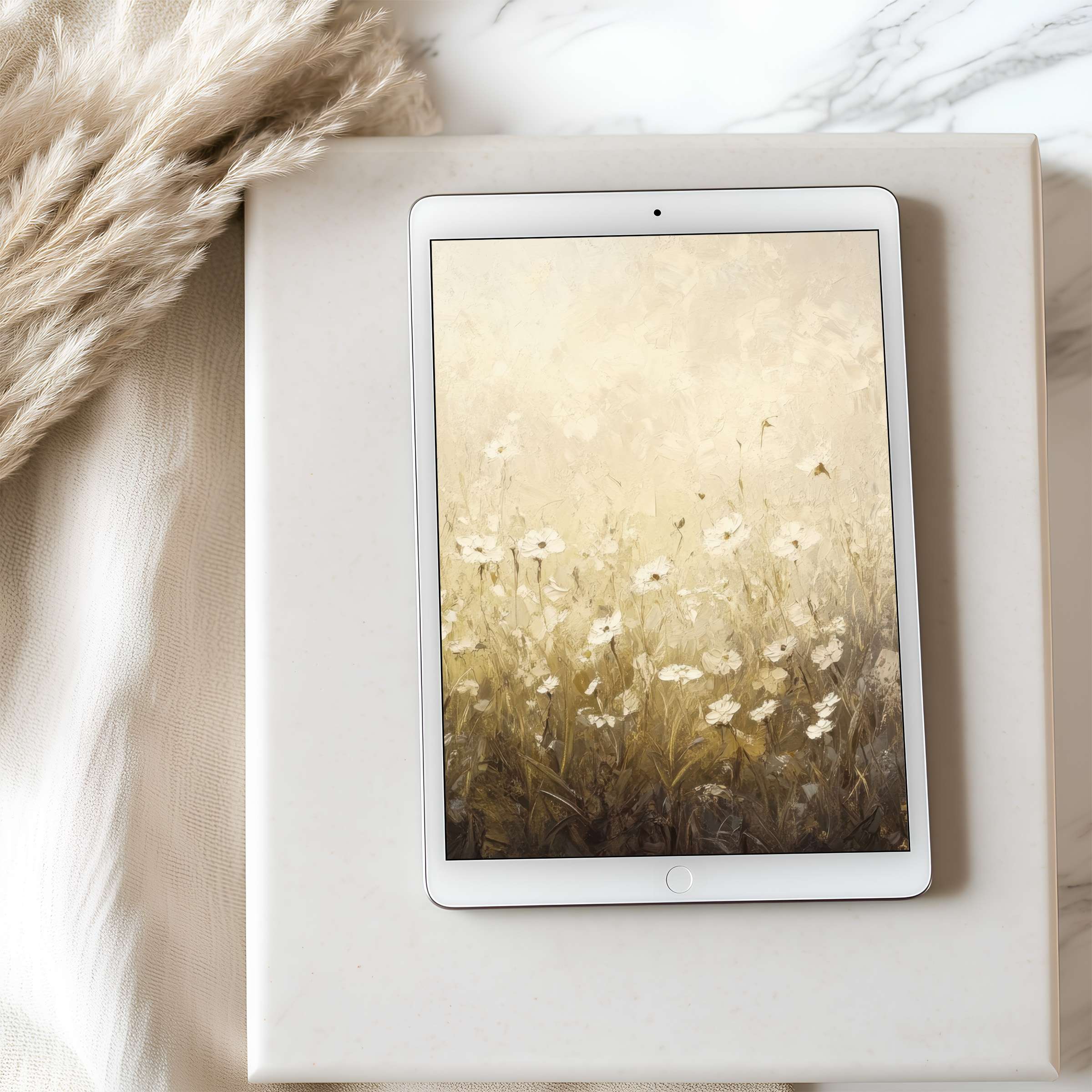Elegant floral tablet wallpaper in warm tones on iPad, enhancing your space with tranquility and artistic flair, perfect for digital download