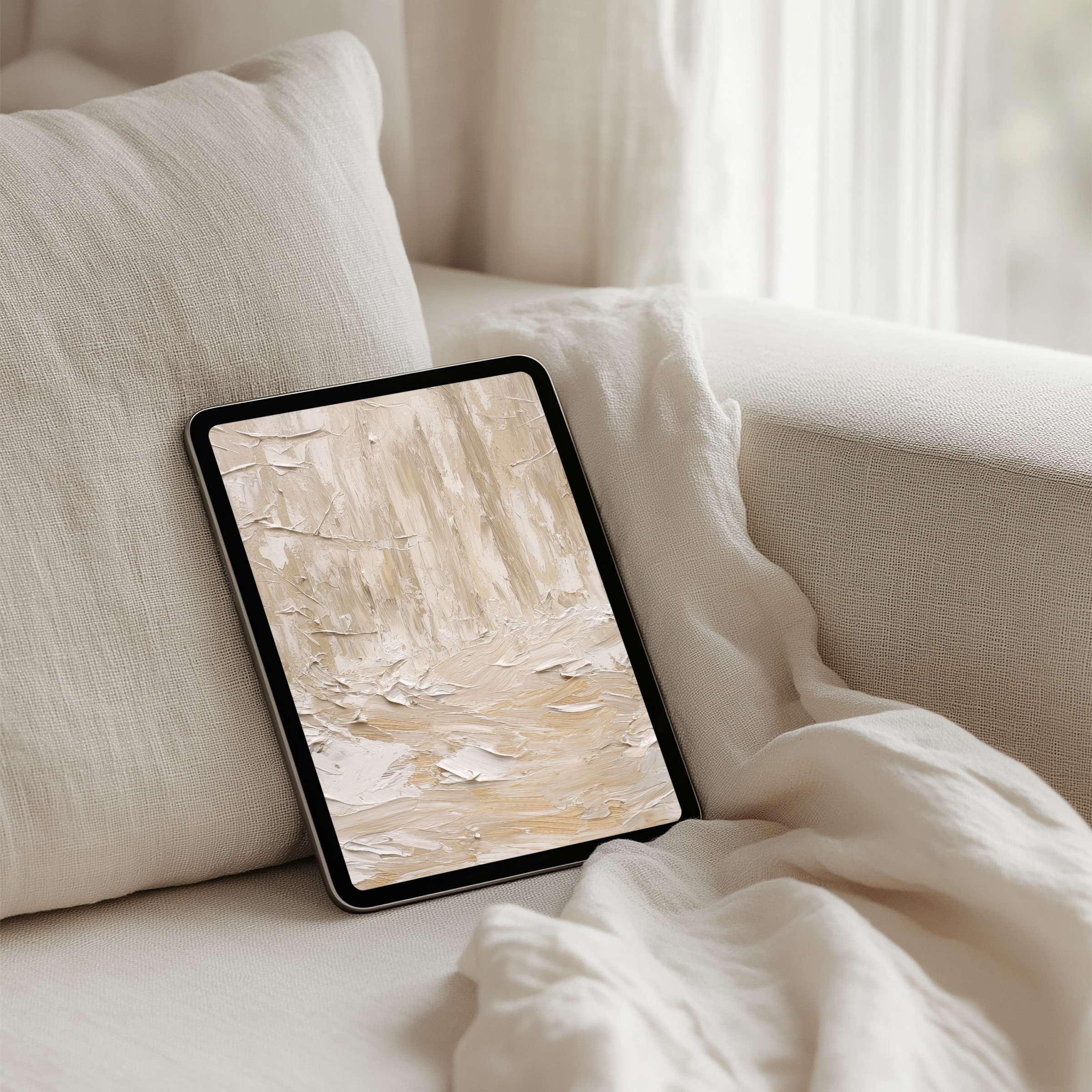 Elegant beige abstract art iPad background for instant download on tablet brings calm sophistication to your device screen setup
