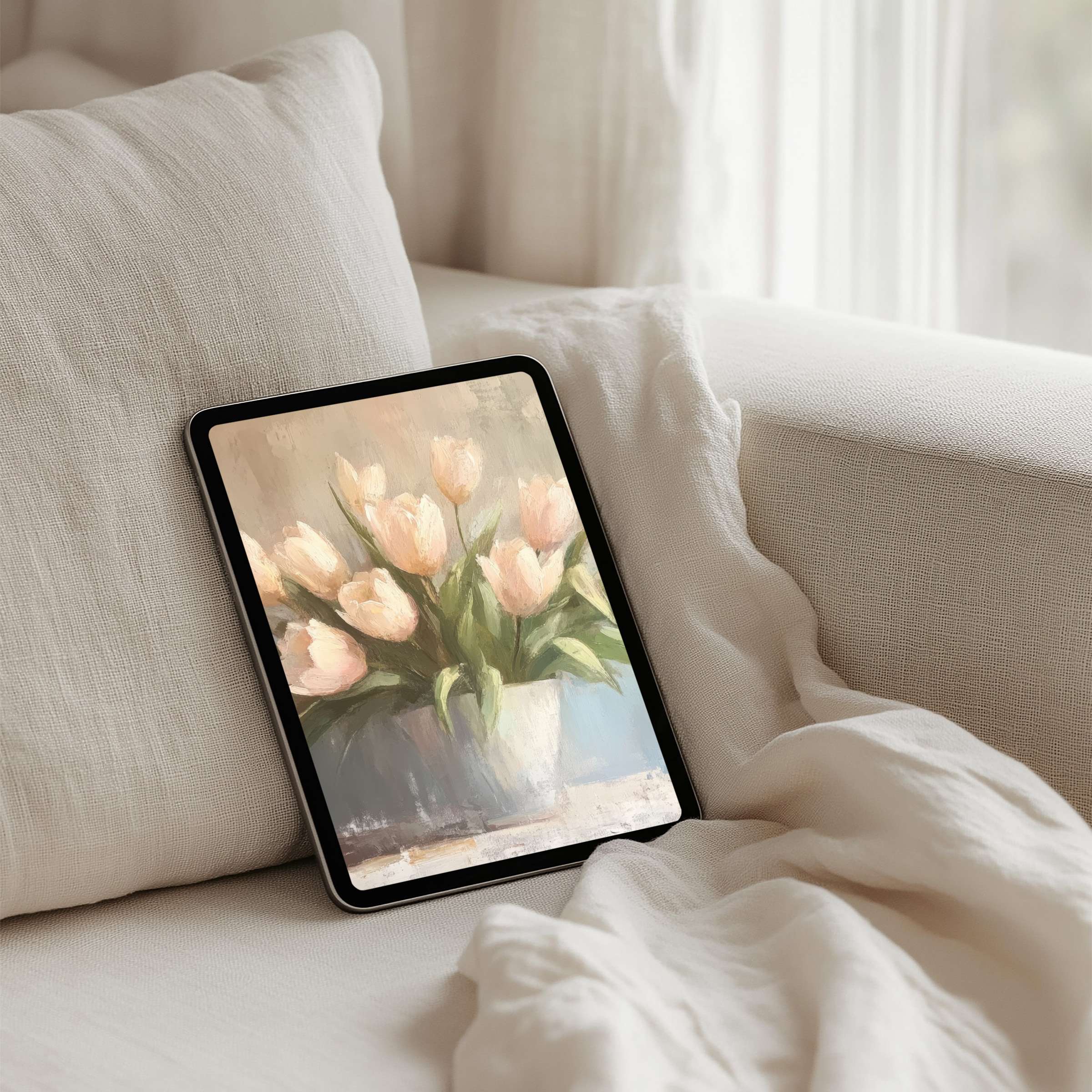 Elegant floral iPad background enhances any tablet with calming pastel tones offering instant download for serene inspiration
