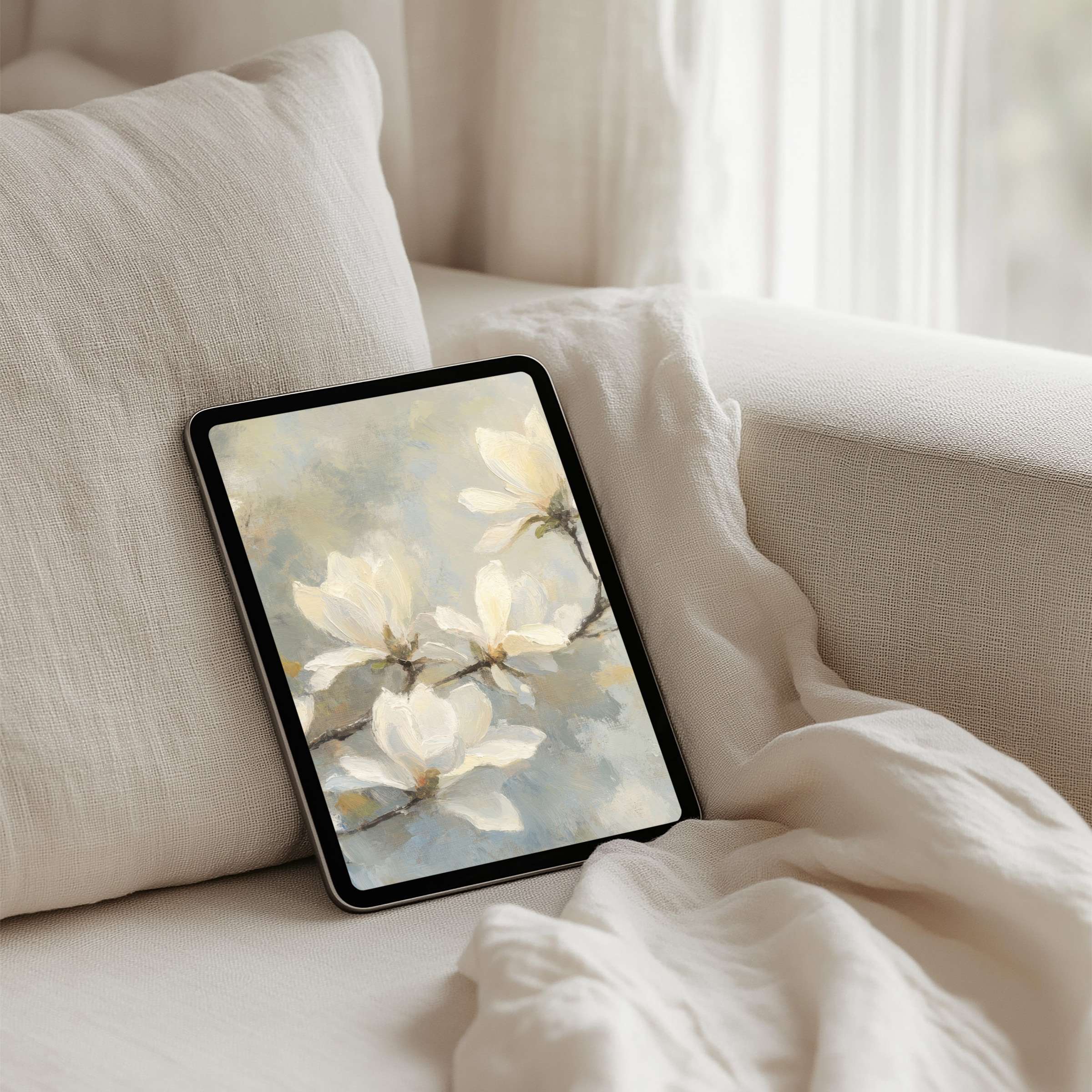 Elegant floral iPad background evokes calm and inspiration with soft hues perfect for instant download on any tablet device