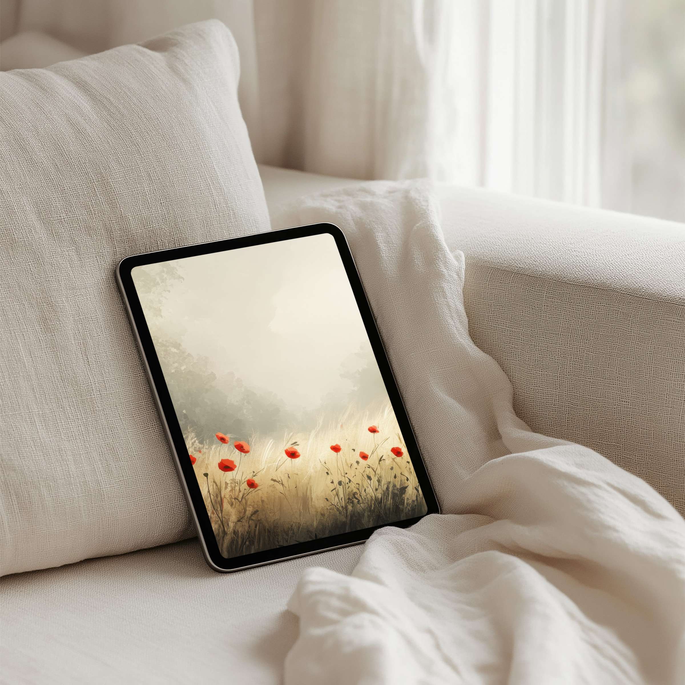 Tranquil iPad background with soft poppies for instant download perfectly fits tablets like Samsung or Android inspiring elegance