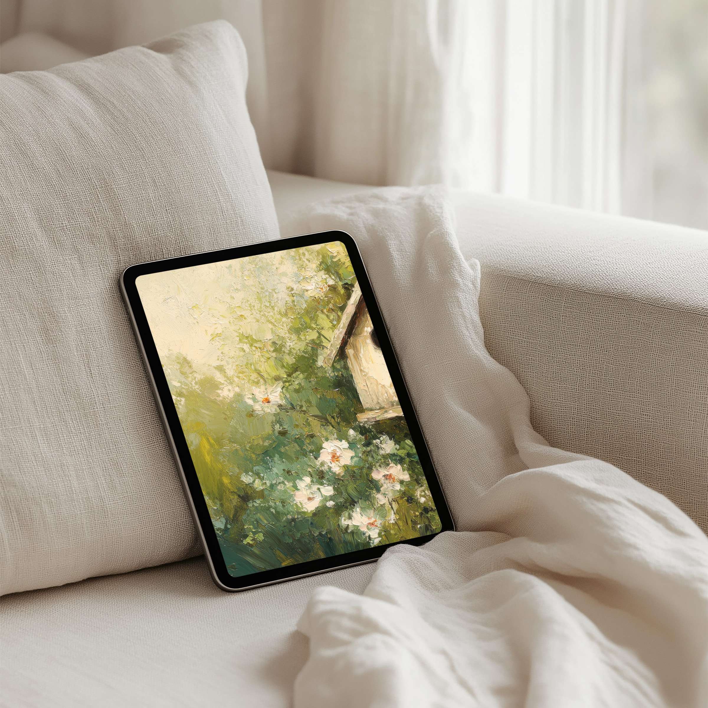 Elegant floral painting iPad background for instant download on tablet devices inspires calm and mindfulness in any setting