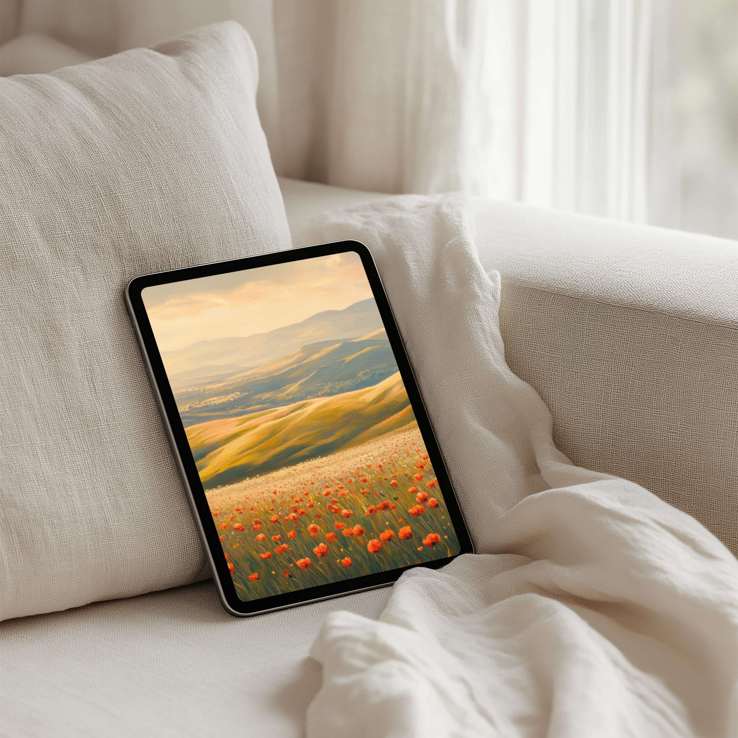 Luxurious field of poppies digital art as an iPad background inspires calm elegance for any tablet with instant download