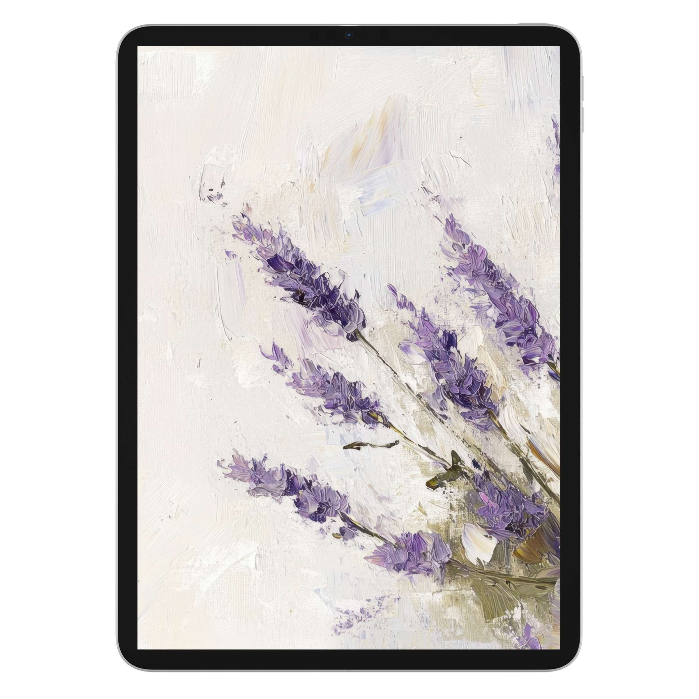 Elegant lavender blooms in impressionist style adorn this spring iPad wallpaper, a serene digital download for tablet backgrounds