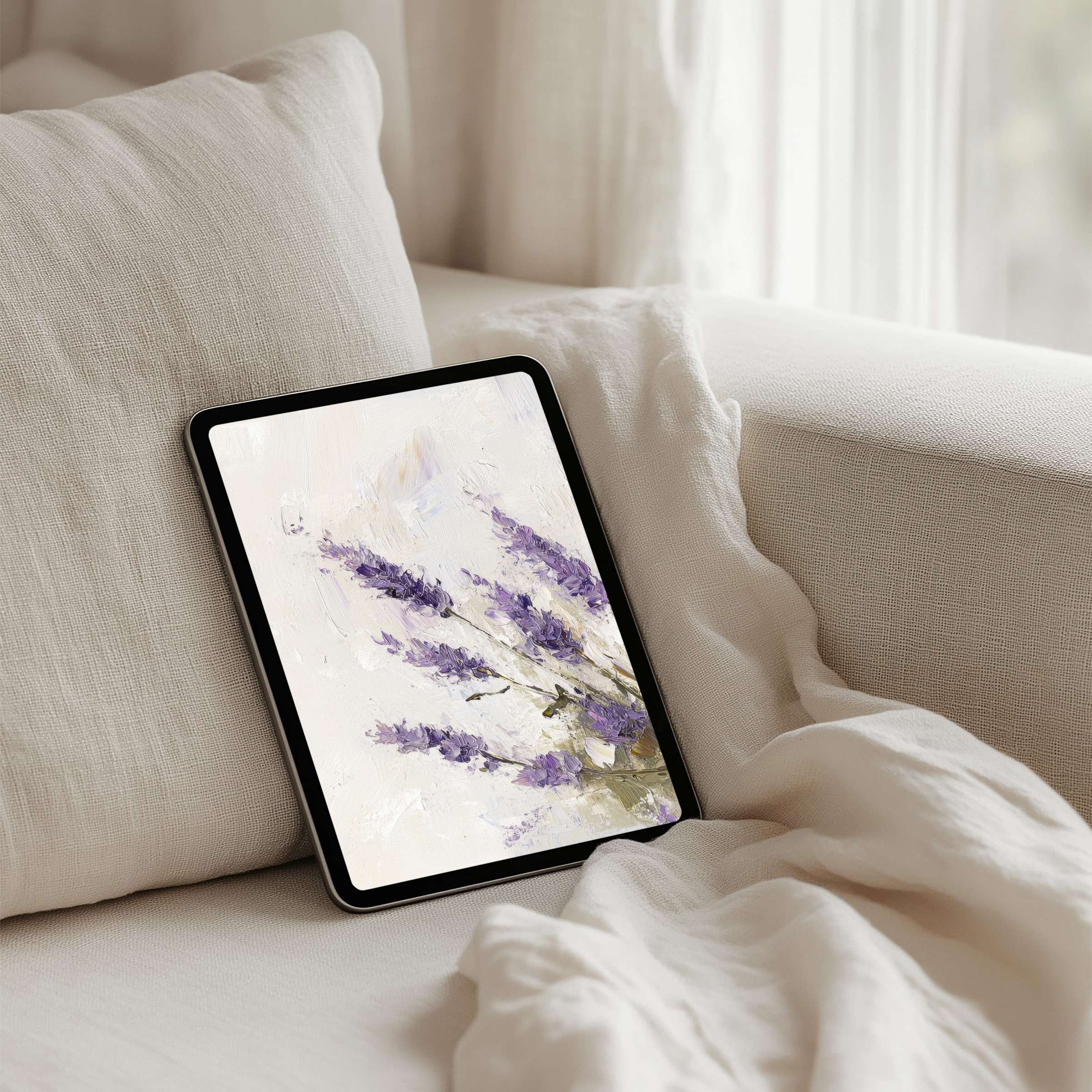 Elegant lavender painting enhances iPad background calm, perfect for instant download on any tablet creating soothing inspiration