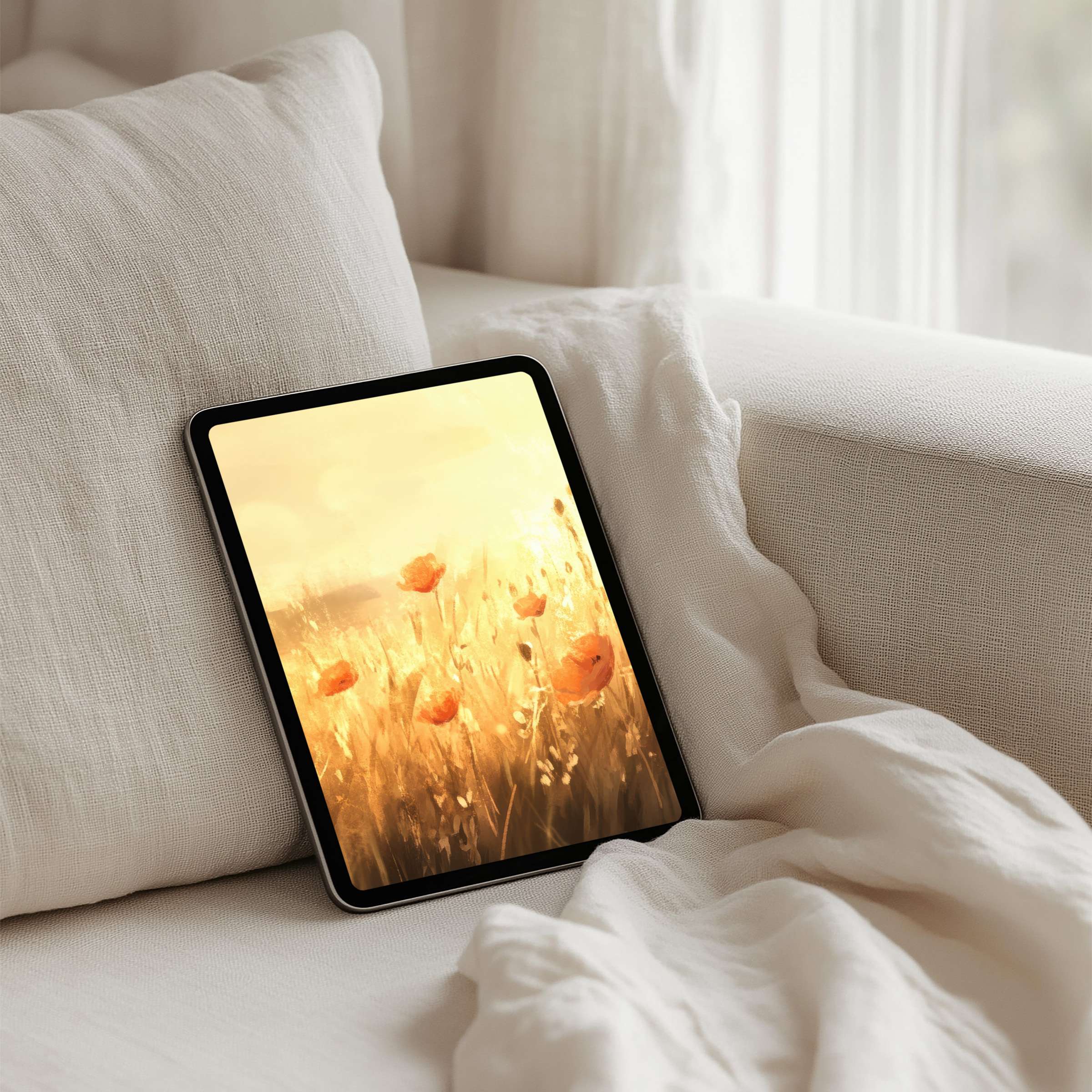 Warm golden floral iPad background for instant download radiates calm elegance on any tablet, inspiring mindfulness and tranquility