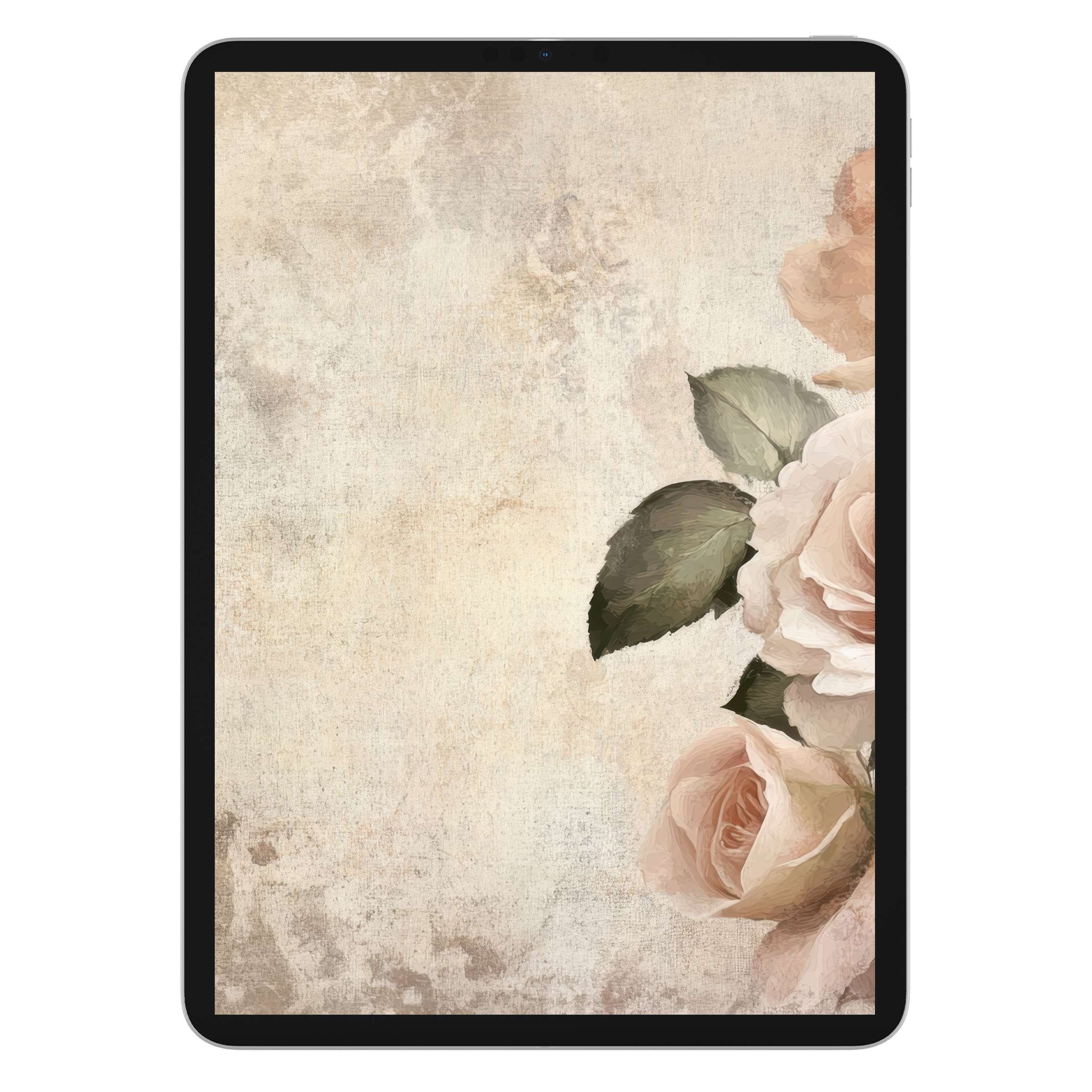 Elegant pastel roses on textured canvas bring serene beauty to your spring iPad wallpaper tablet background digital download
