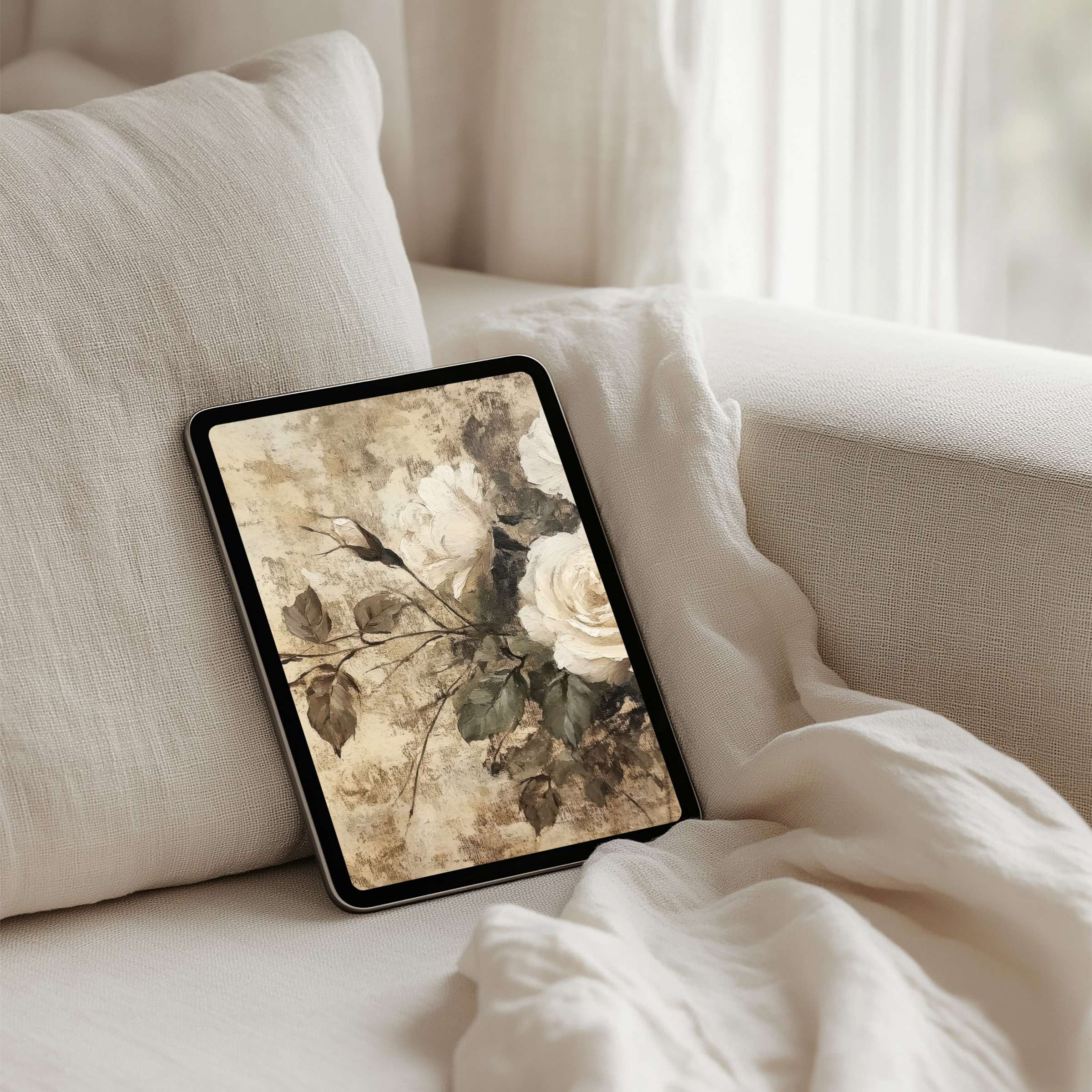 Elegant floral iPad background exudes calm and inspiration for tablets instant download enhances mindful digital spaces