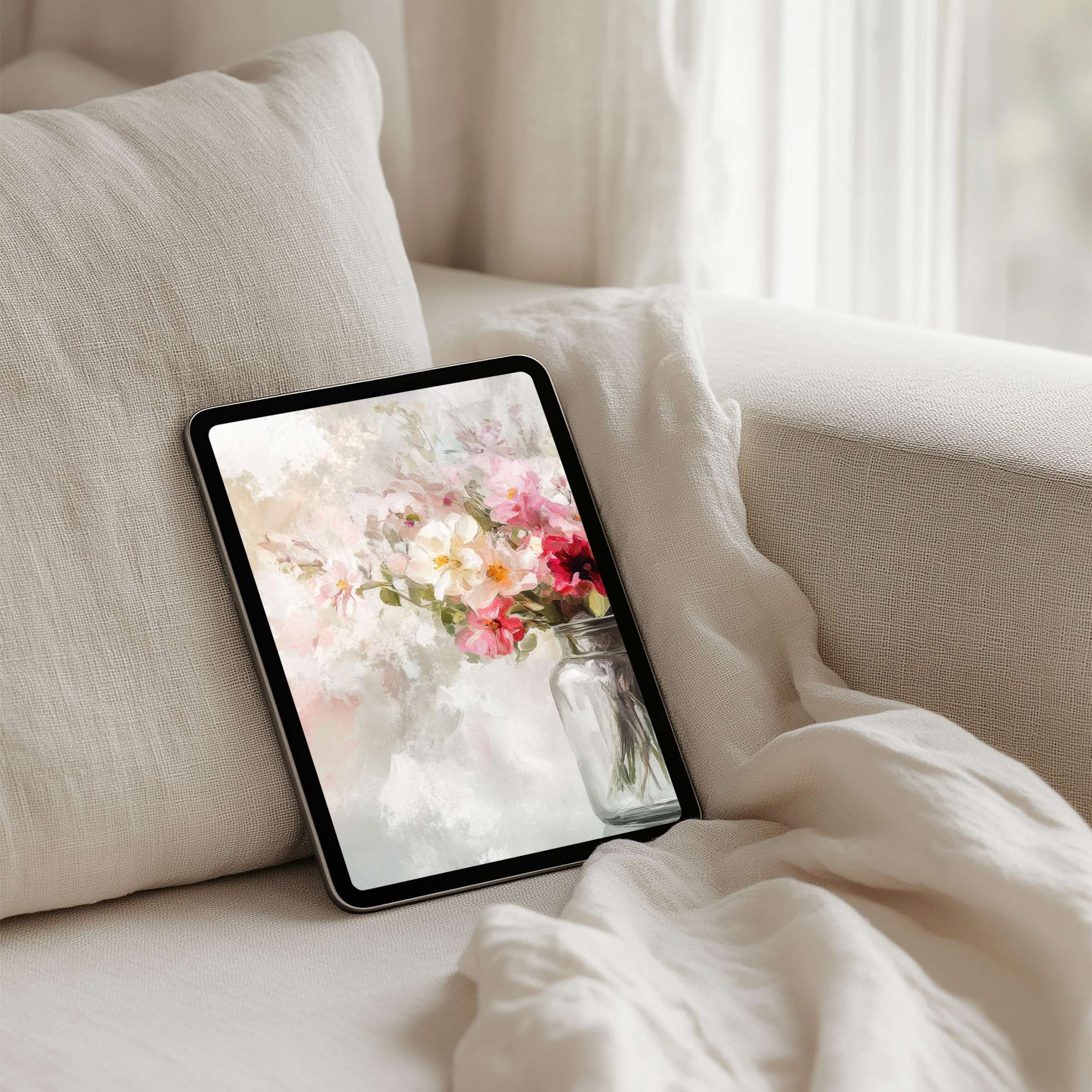 Elegant iPad background featuring calming floral art in soft pastels for instant download on any tablet inspiring mindful elegance