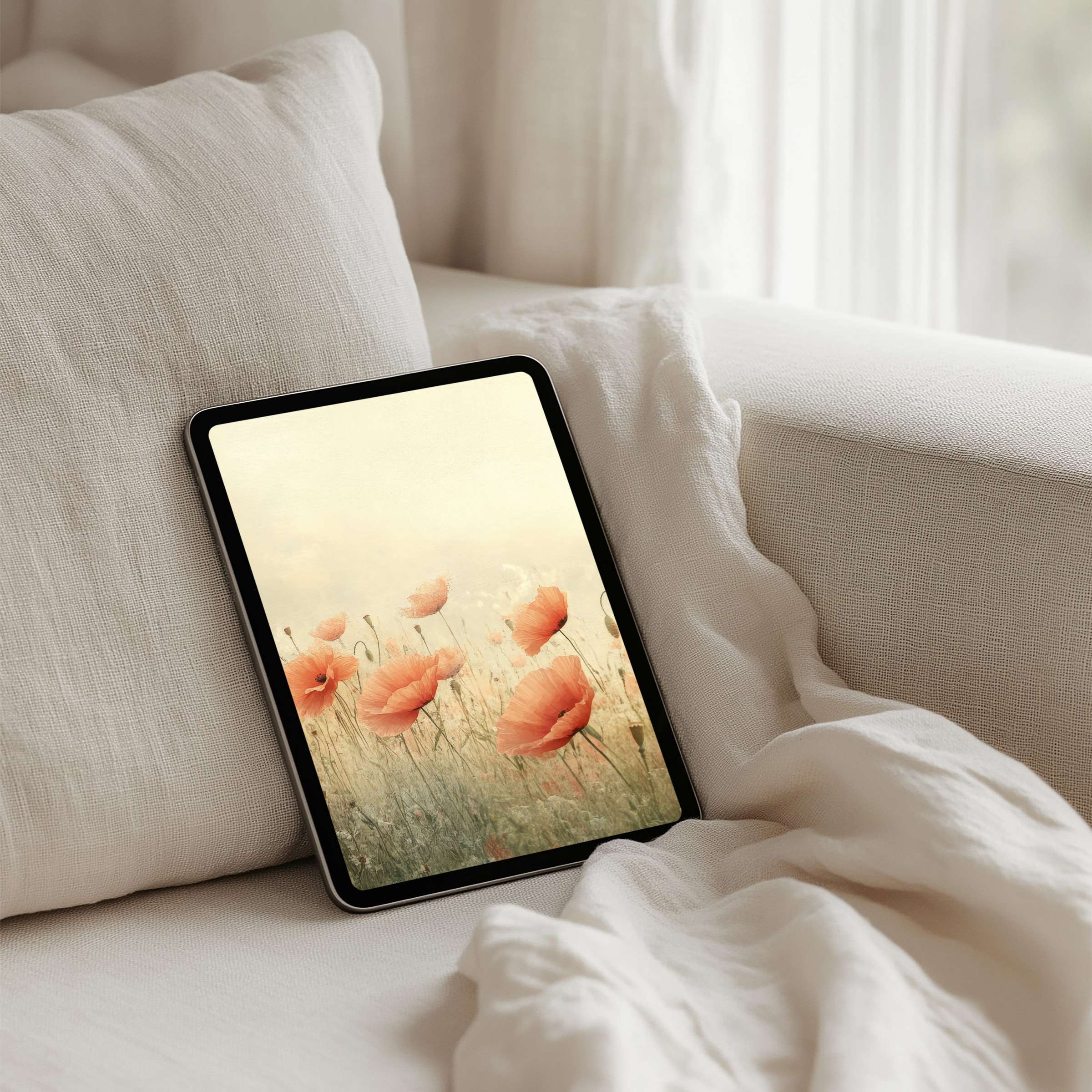 Elegant poppy field digital art iPad background for instant download creating calm inspiration on any tablet device