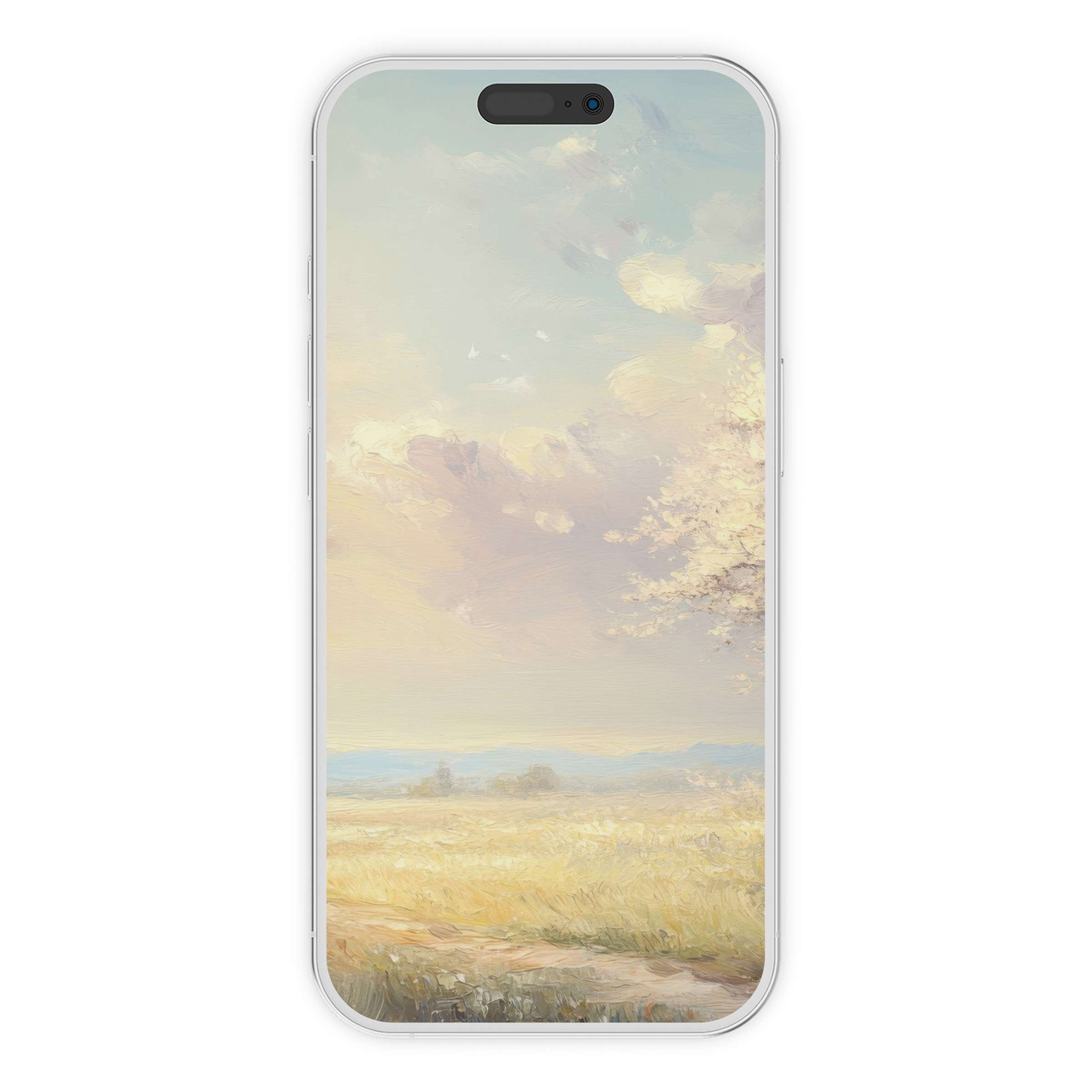 Dreamy pastel landscape digital download for a spring iPhone wallpaper phone background offering serene, sustainable design elegance