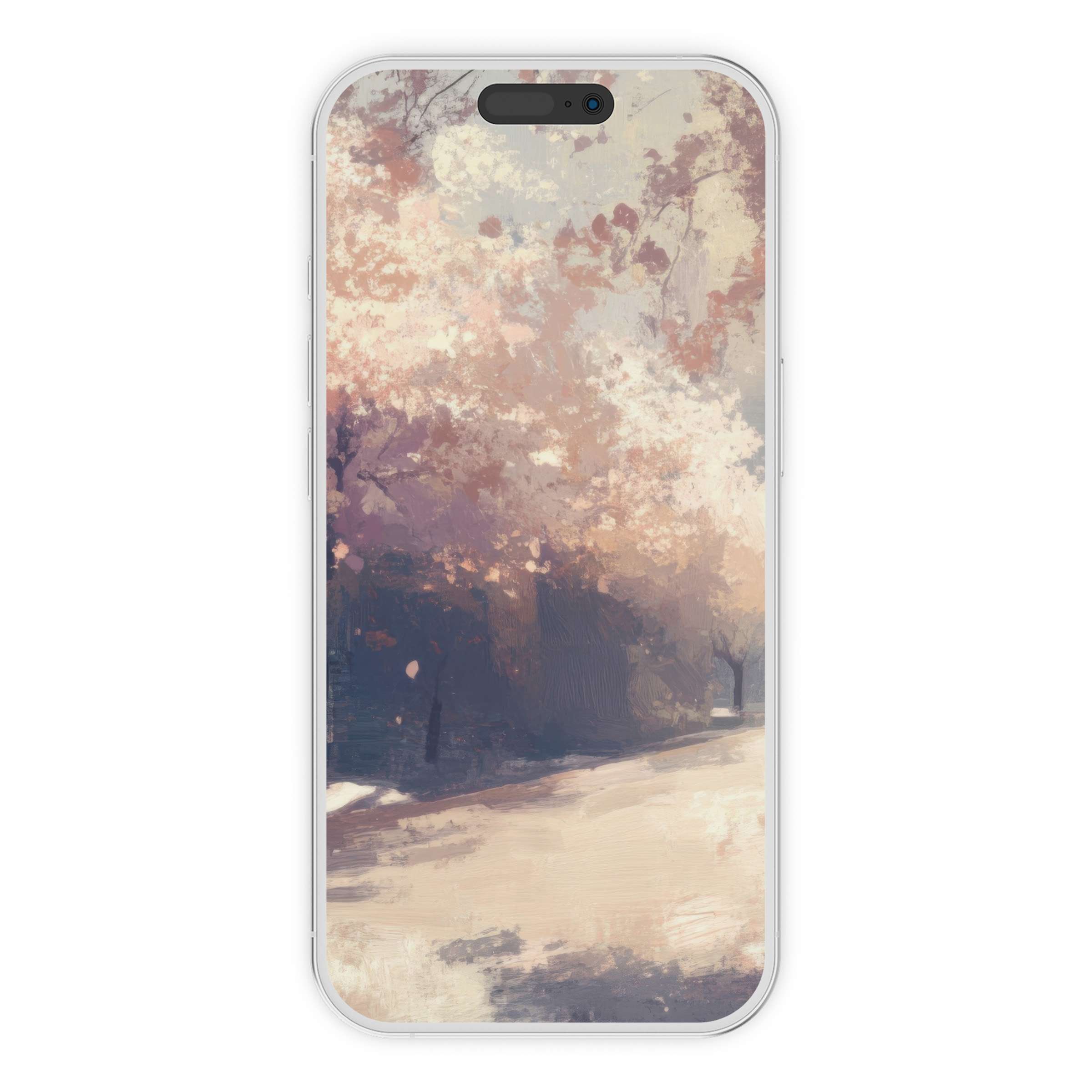 Elegant spring iPhone wallpaper with soft pastel blossoms, offering a serene digital download phone background for artful calm