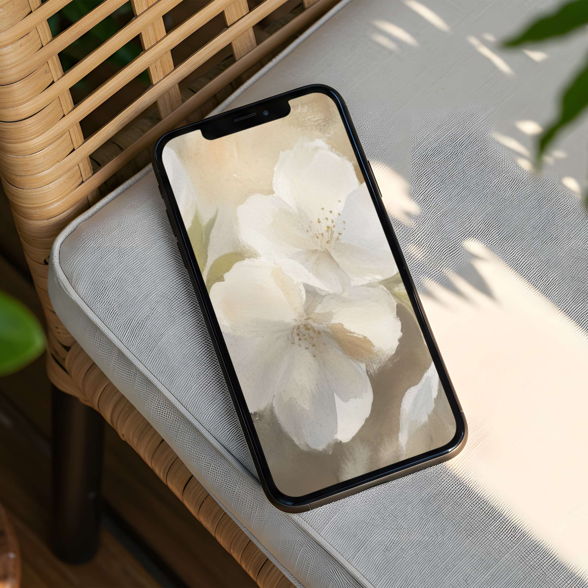 Elegant floral iPhone background with serene white blossoms offers calm inspiration instant download for any phone user