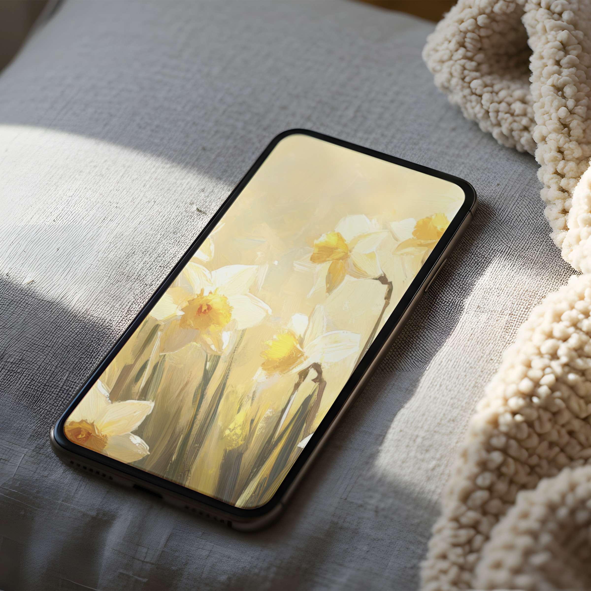 Elegant phone wallpaper featuring serene yellow and white floral art, perfect for iPhone and android high resolution digital download