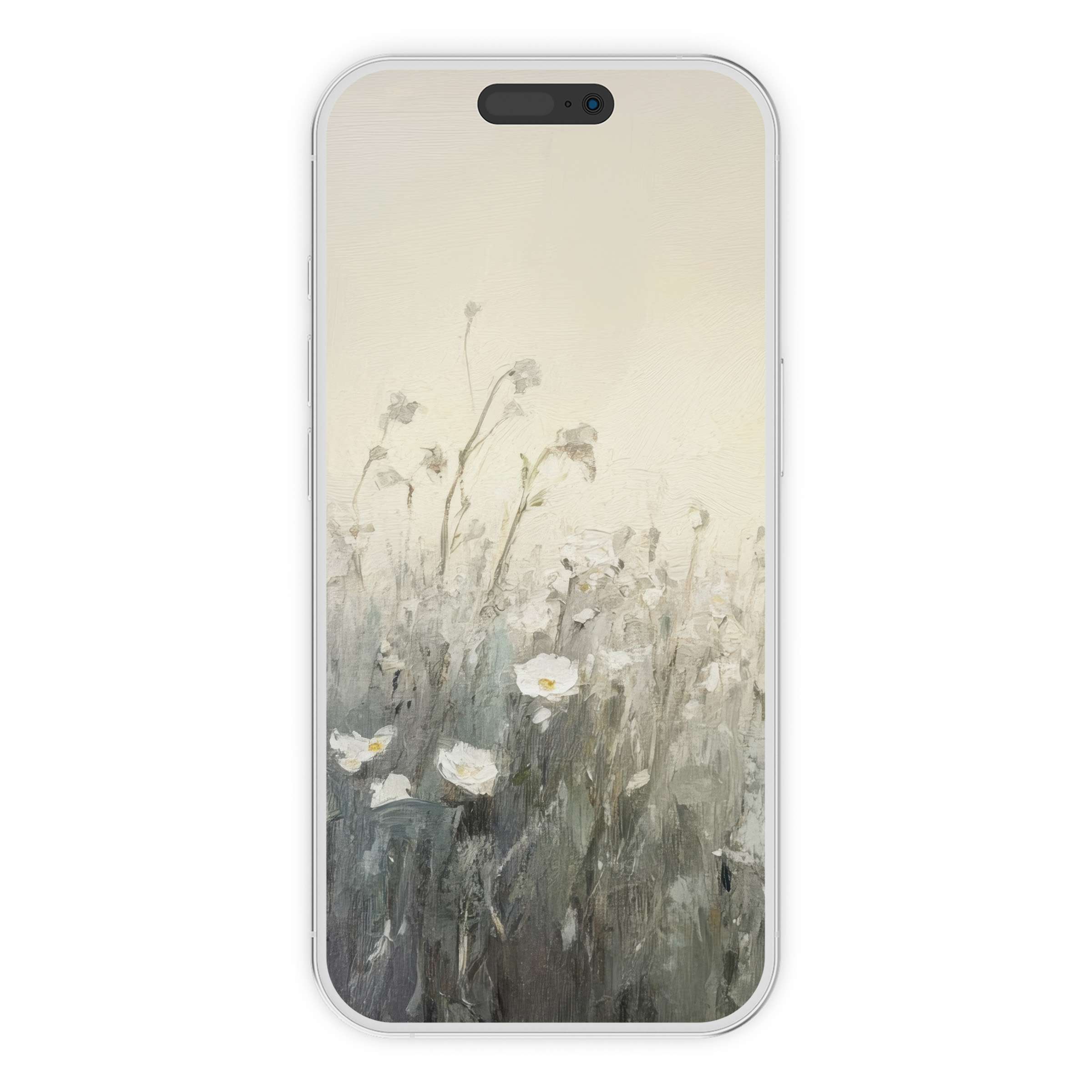 Elegant spring iPhone wallpaper showcasing soft wildflowers on a serene pastel phone background, digital download for versatile design