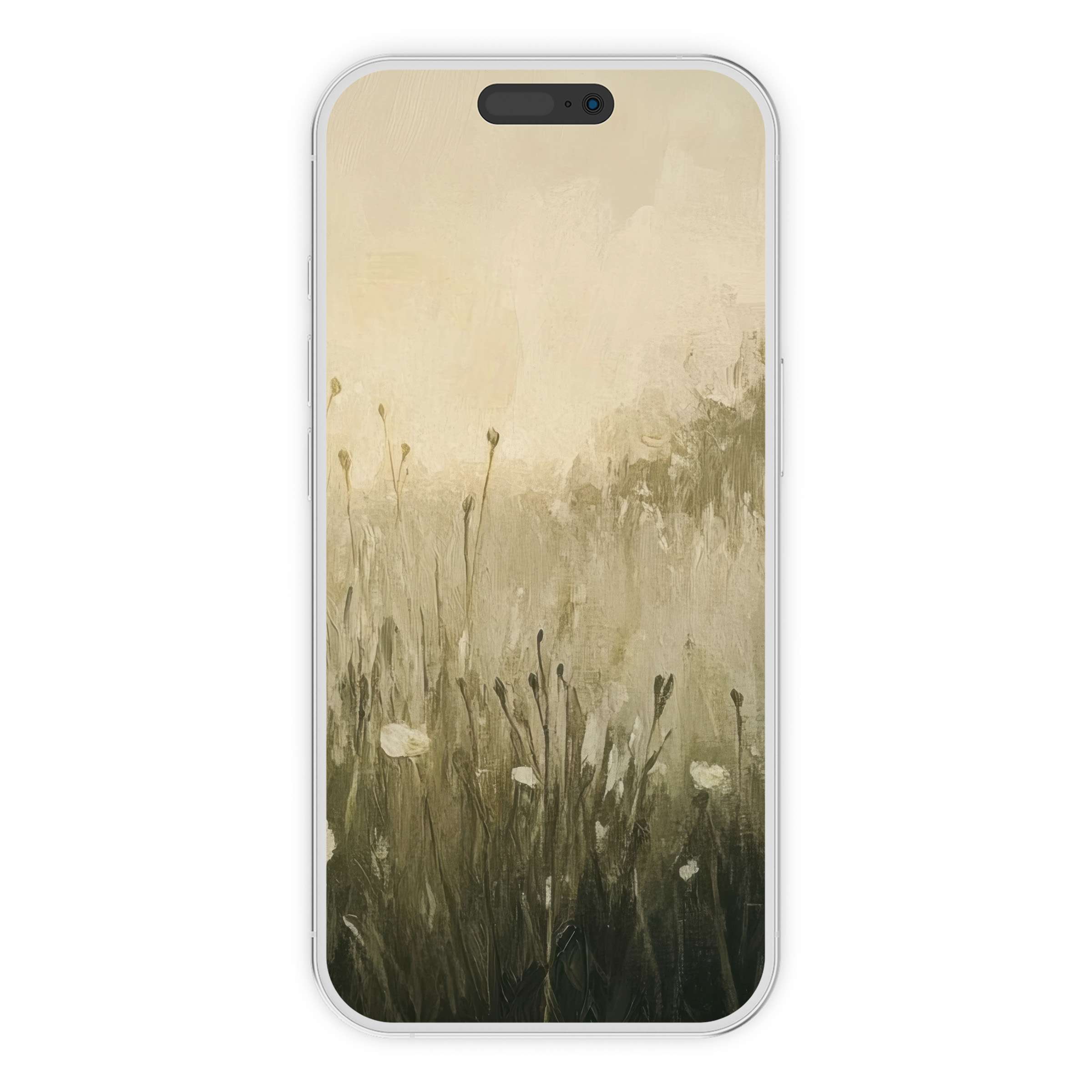 Graceful spring iPhone wallpaper with serene green meadow, perfect phone background for a digital download, adding calm elegance