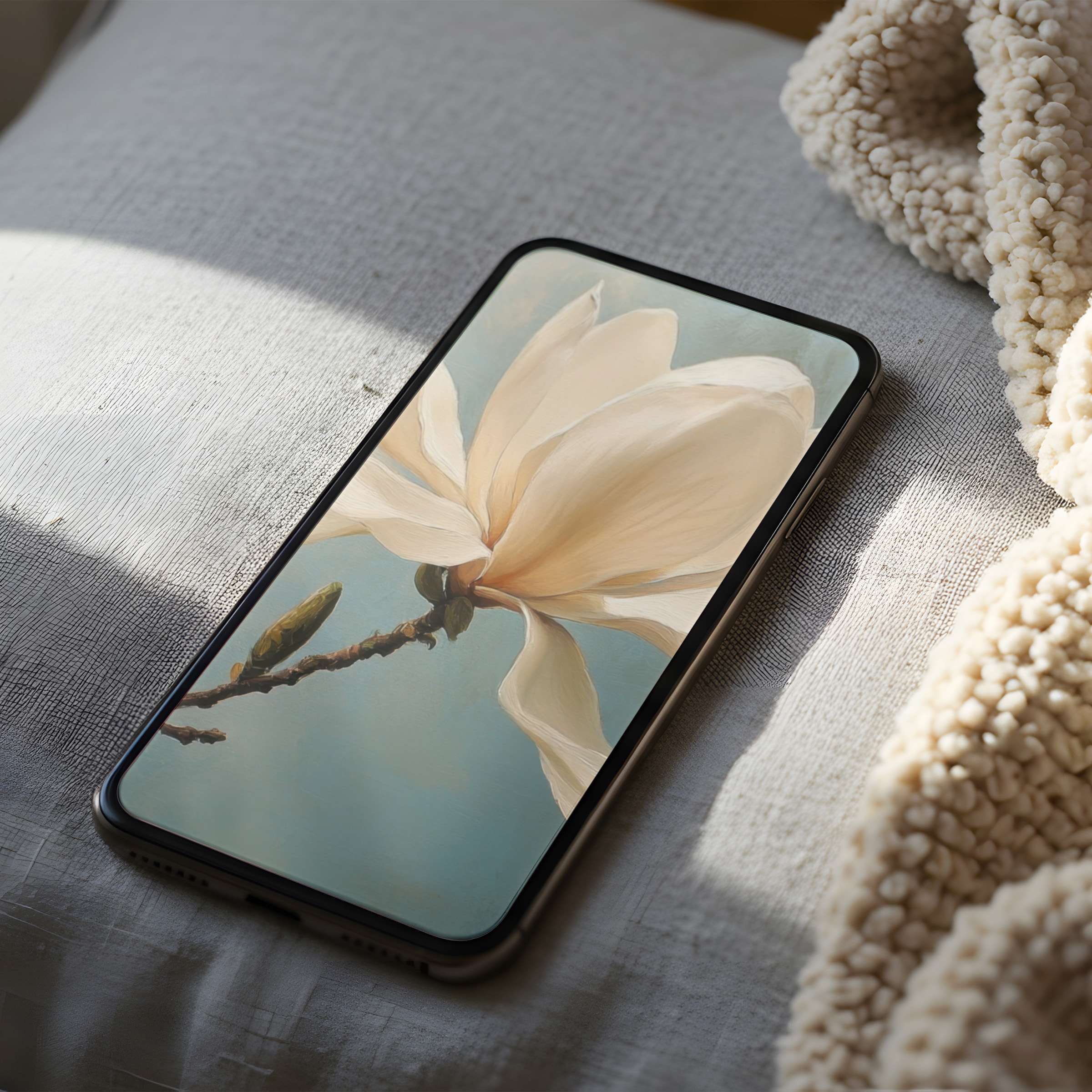 Elegant magnolia phone wallpaper in high resolution brings serenity and style, perfect for digital download on iPhone and Android