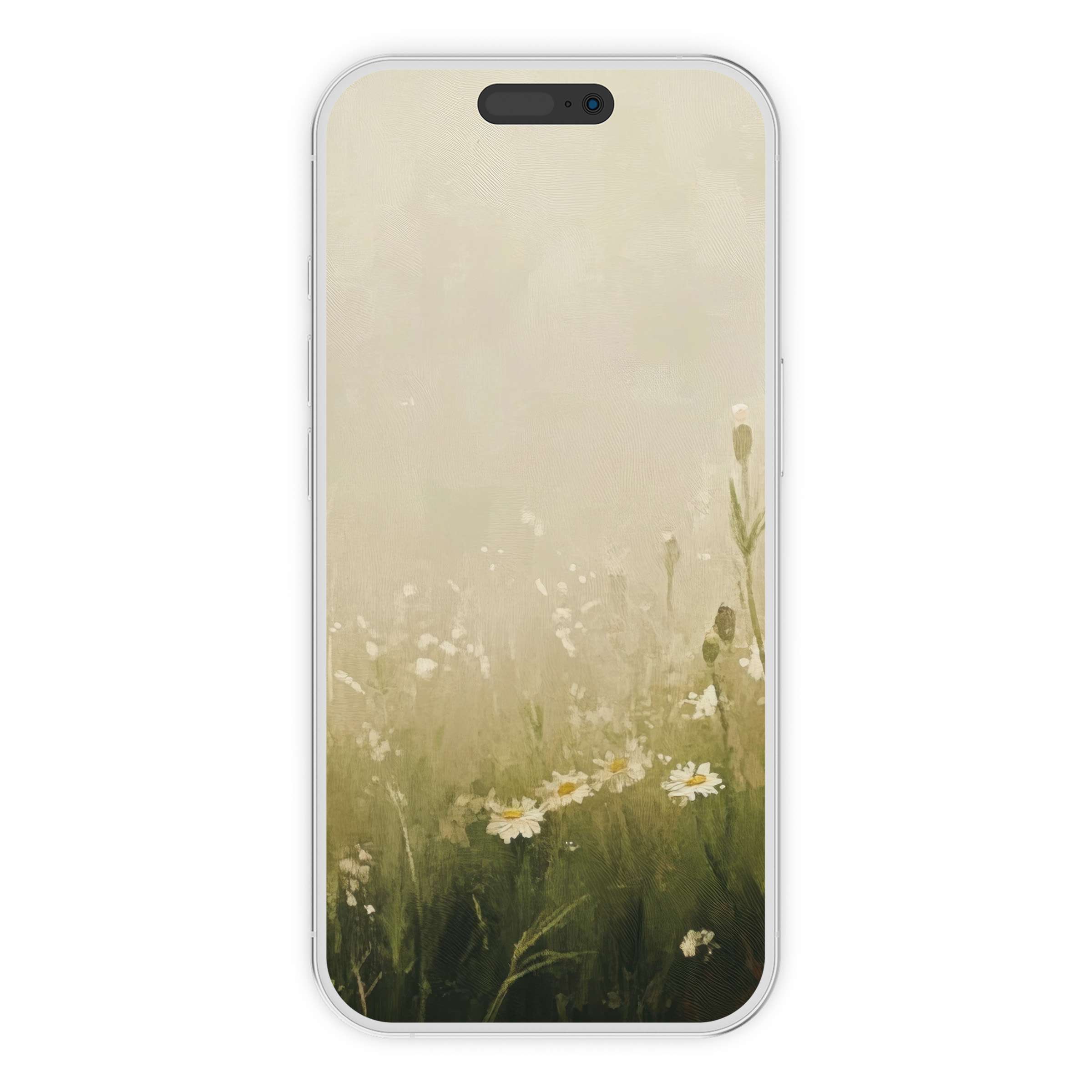 Serene spring iPhone wallpaper featuring delicate wildflowers, offering a calm phone background suitable for digital download on all devices
