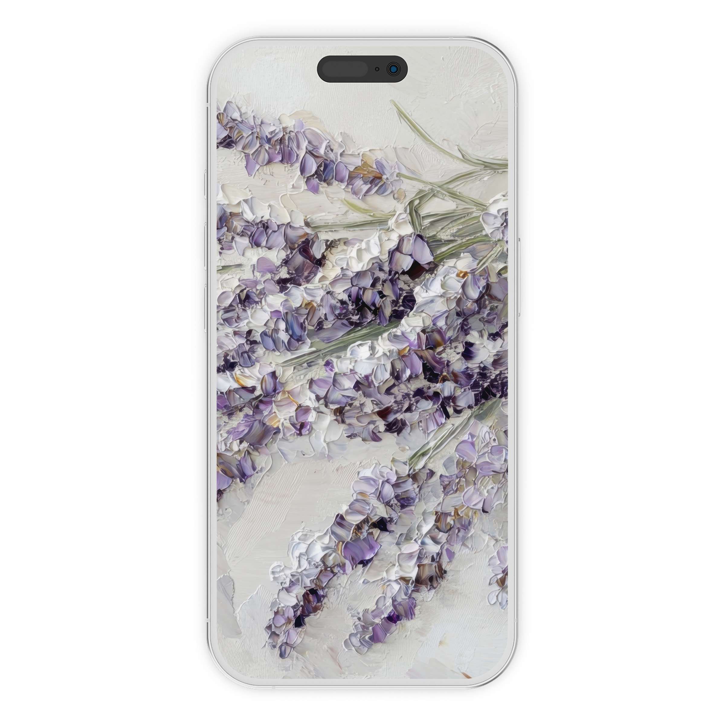 Elegant spring iPhone wallpaper for a calming phone background featuring textured lavender in a digital download for all smartphones