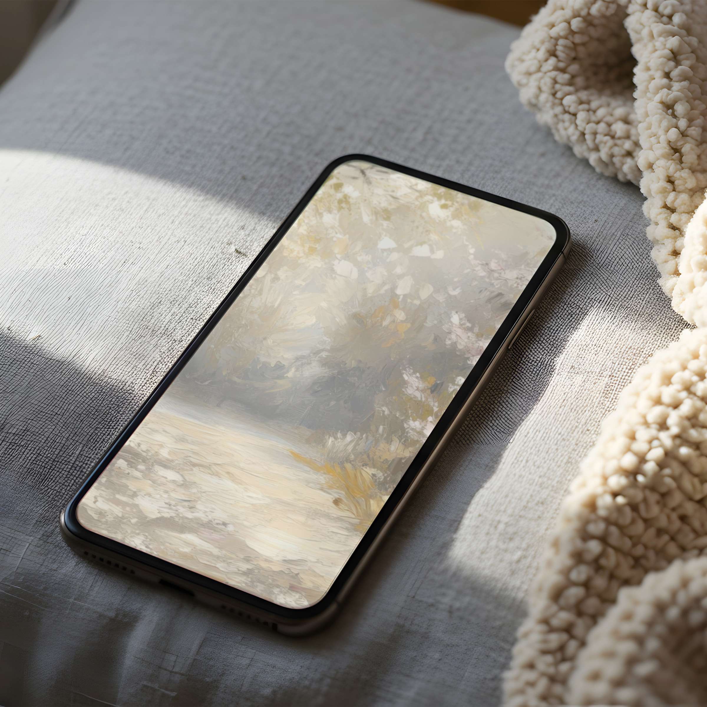 Elegant phone wallpaper featuring soft, muted abstract art evokes tranquility, suitable for high resolution iPhone or Android download