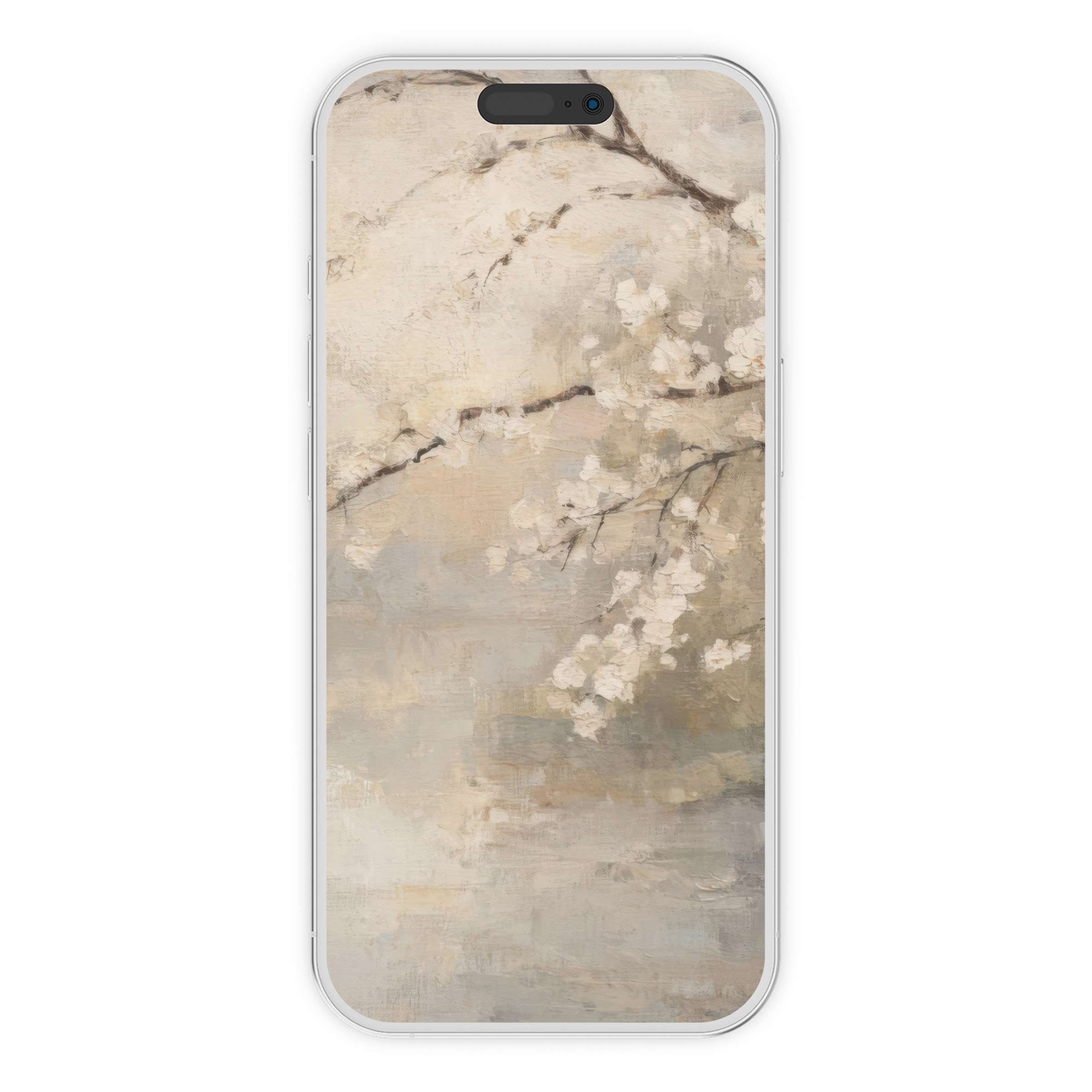 Elegant spring iPhone wallpaper with pastel blossoms in an oil-paint texture for iPhone or Android phone background digital download
