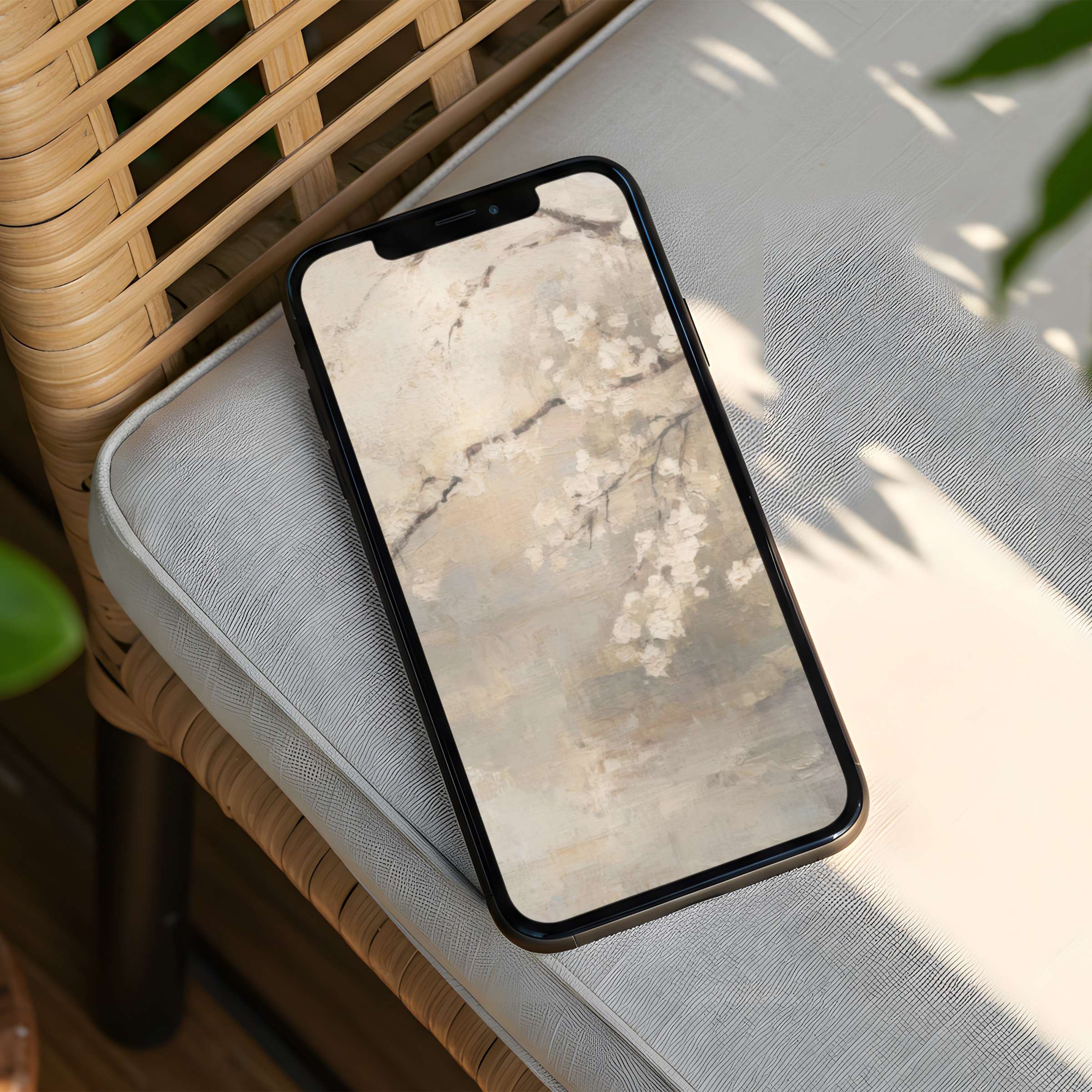 Elegant iPhone background featuring serene floral art in muted tones for instant download on any phone, inspiring mindful calm
