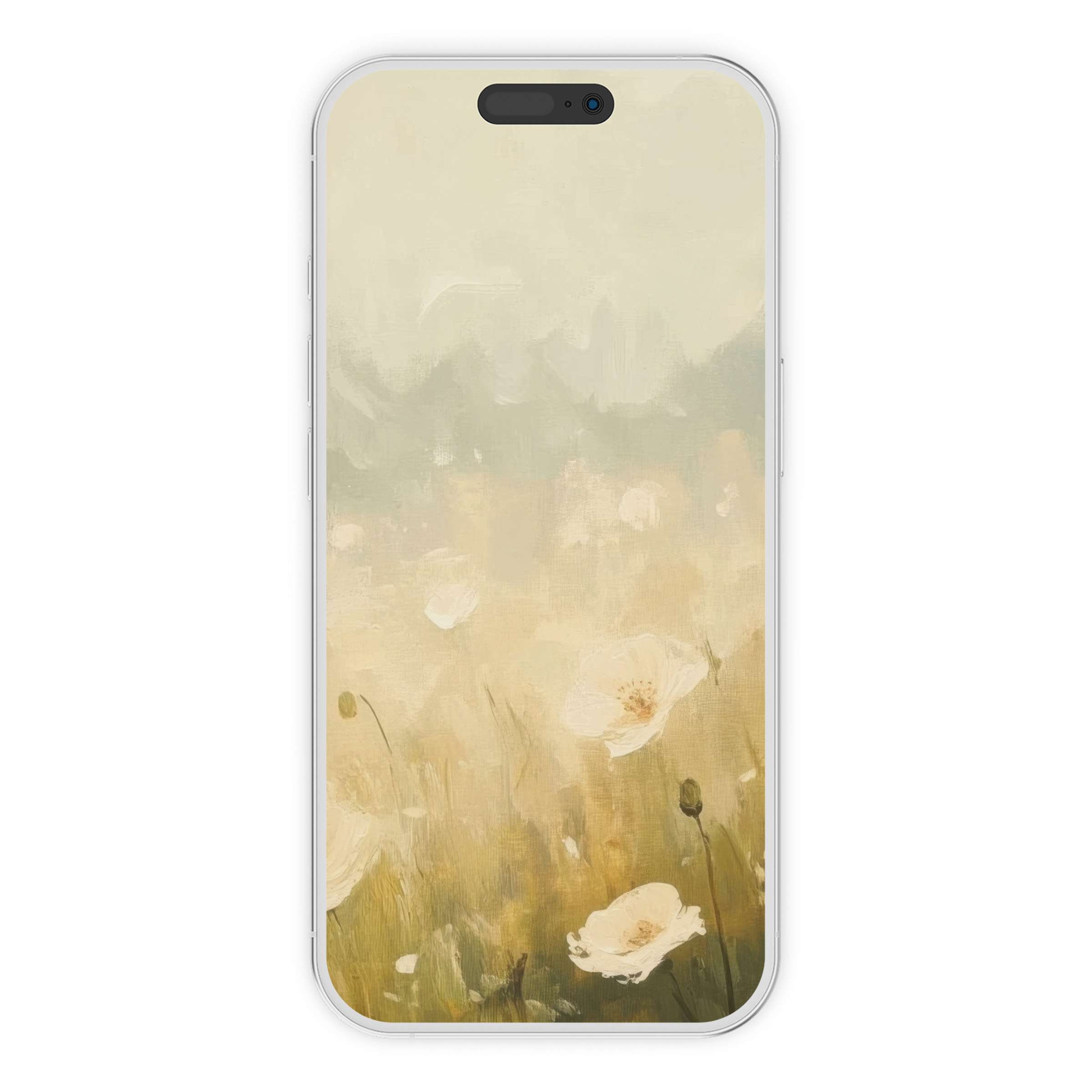 Elegant spring iPhone wallpaper with soft pastel flowers, offering a serene phone background as a digital download for Android too