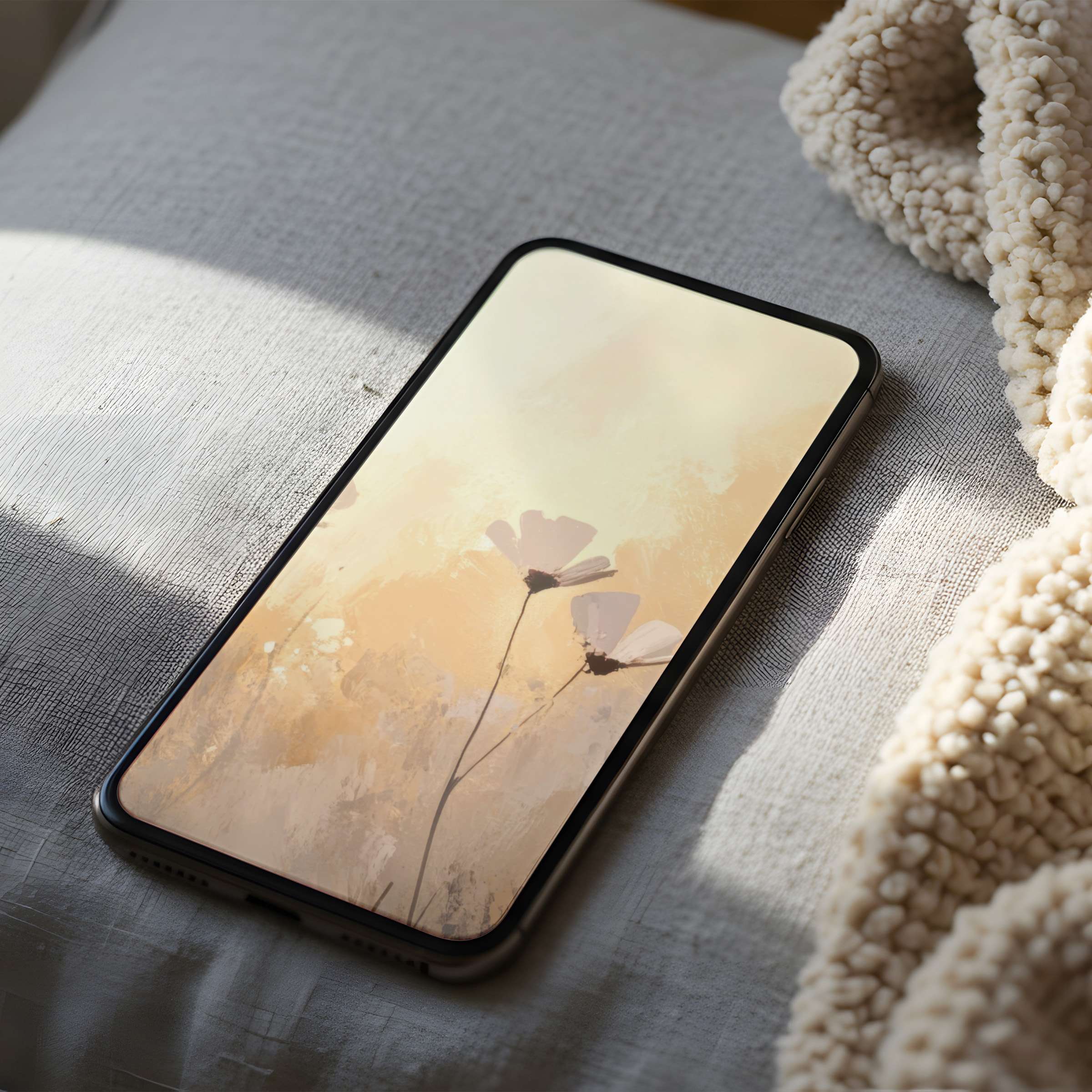 Elegant floral phone wallpaper with soft beige tones perfect for iPhone or Android high resolution digital download for serenity