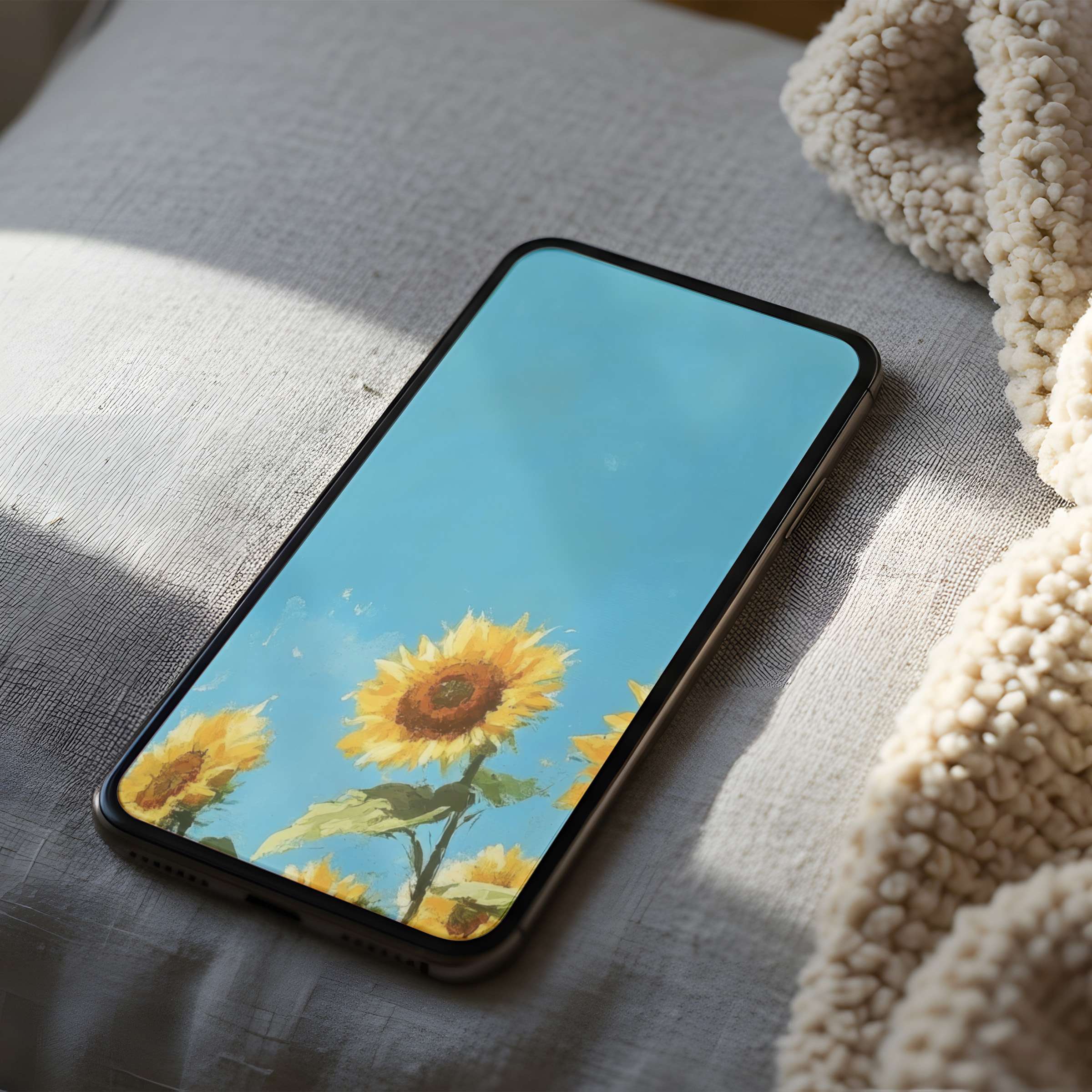 Sunflower-themed phone wallpaper in high resolution exudes elegance and calm, ideal for iPhone and Android digital download