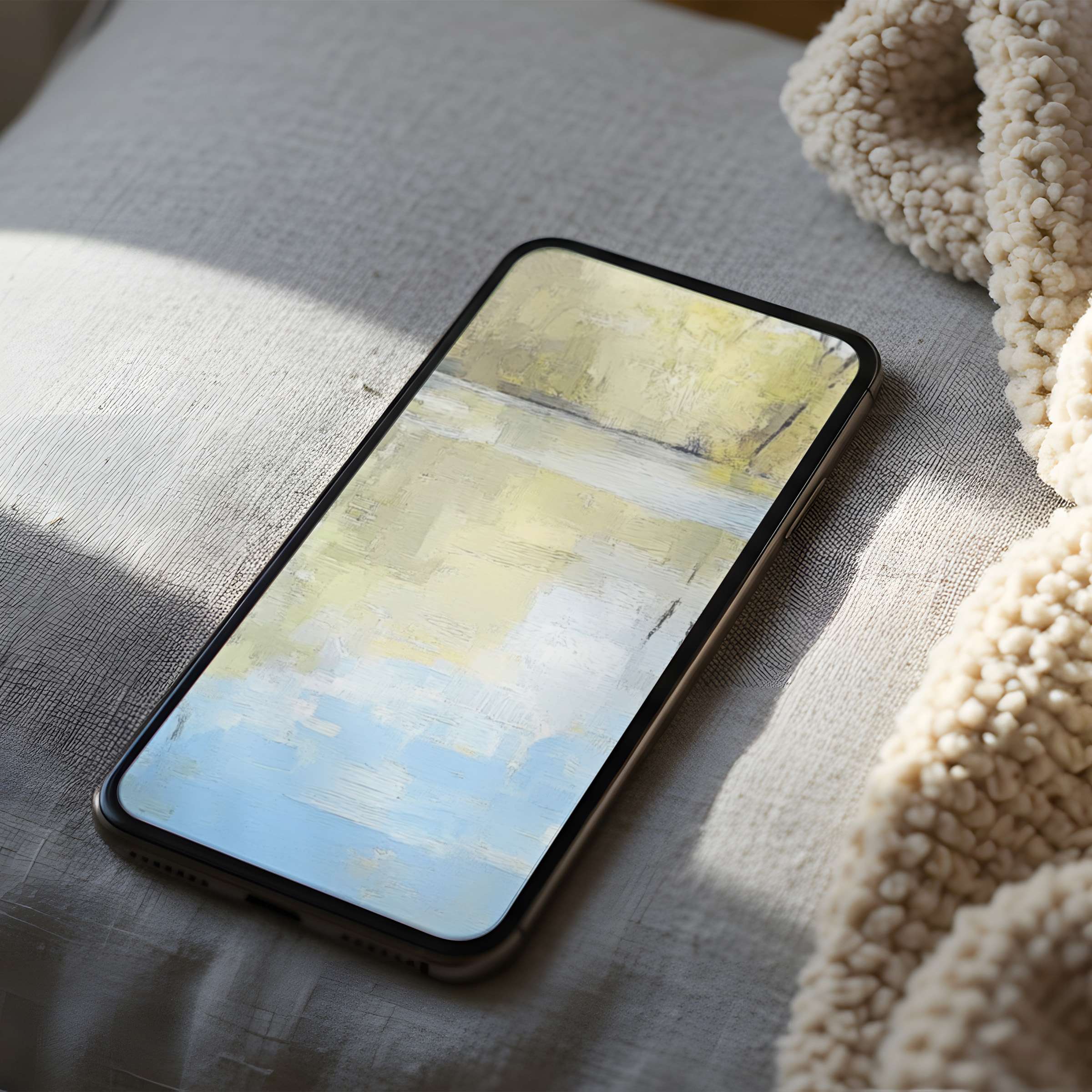 Elegant abstract phone wallpaper featuring soft pastels and serene landscape, perfect for high-resolution iPhone or Android download