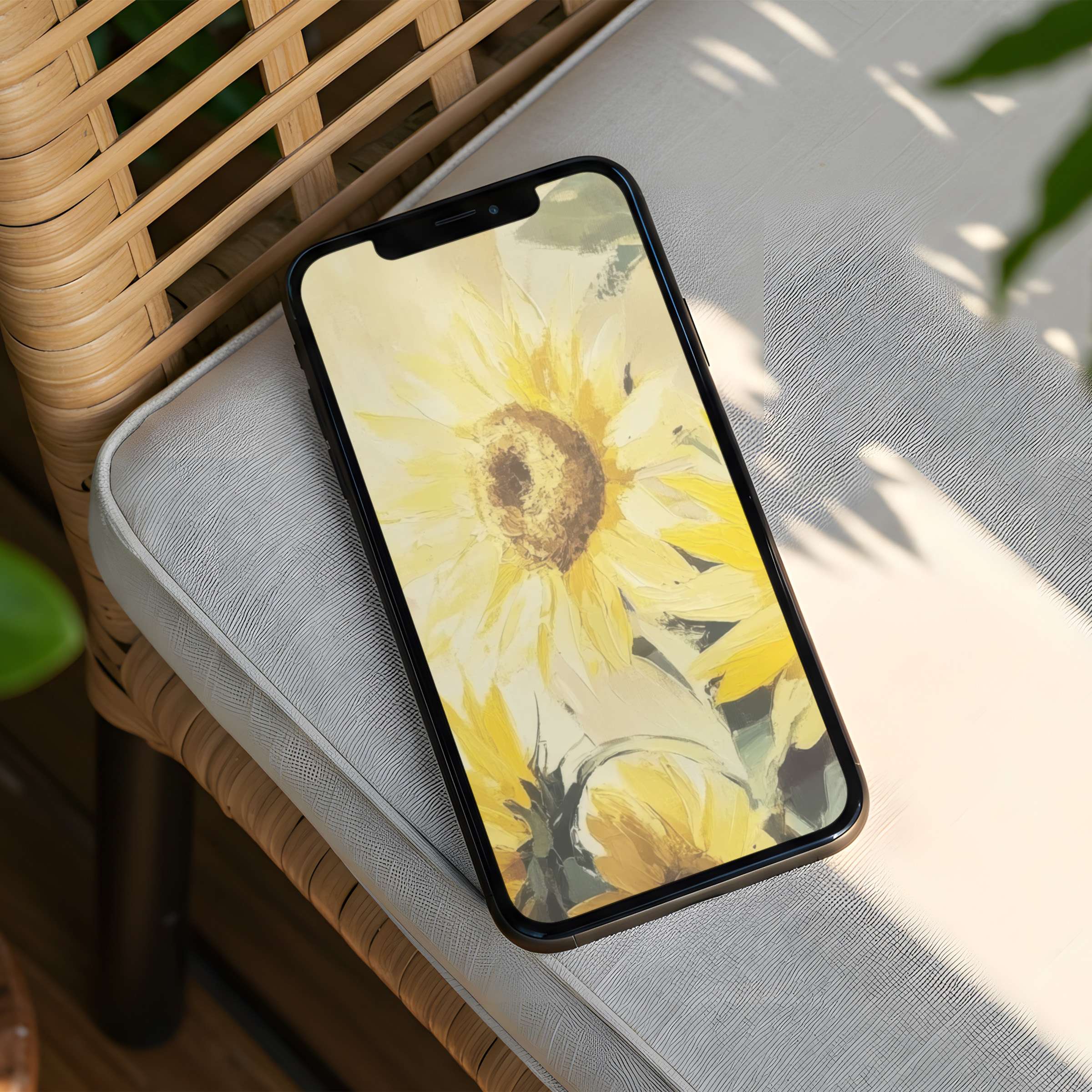 Elegant sunflower artwork iPhone background offers instant download for a serene phone experience on iPhone and Android devices