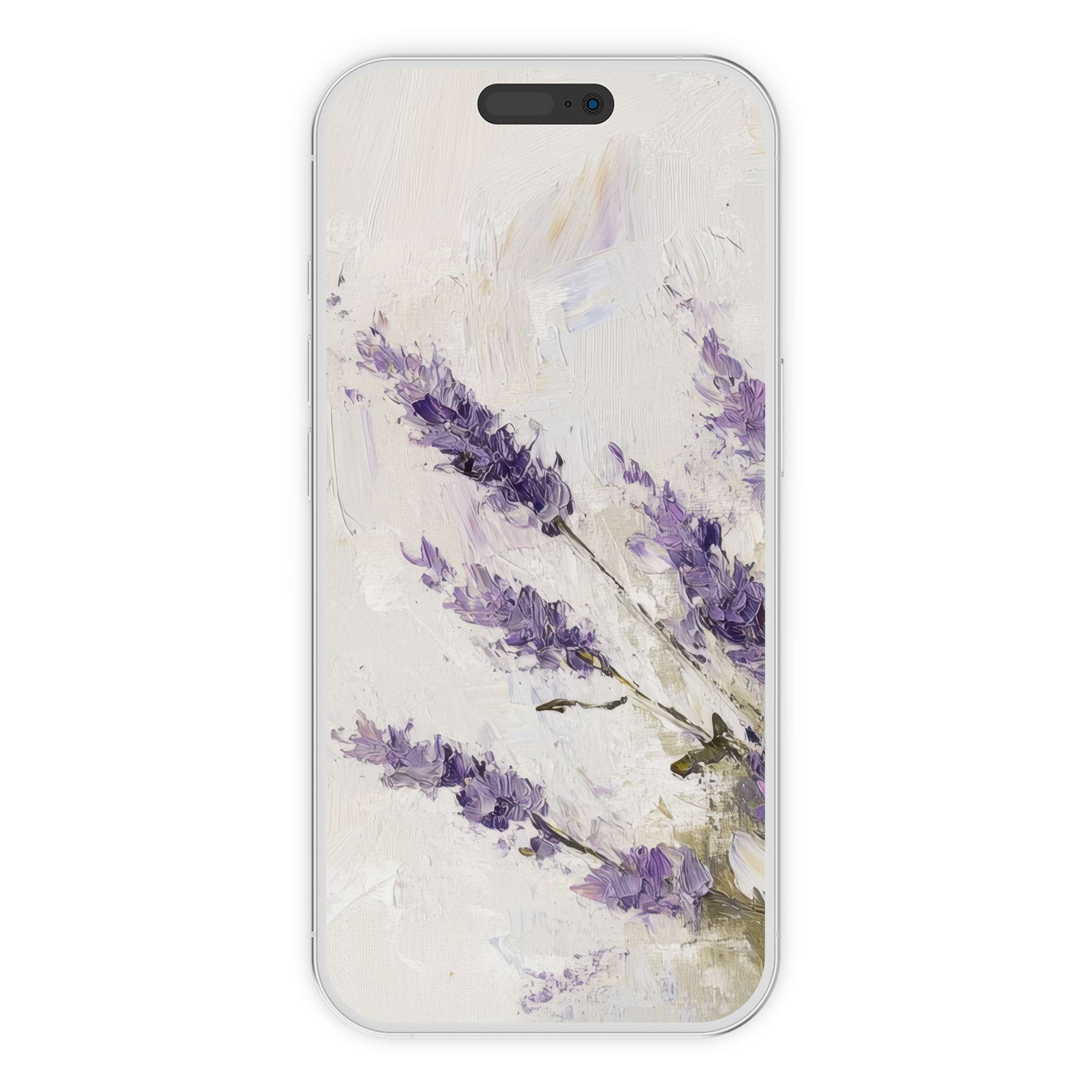 Elegant spring iPhone wallpaper featuring textured lavender art phone background for a serene digital download suitable for Android