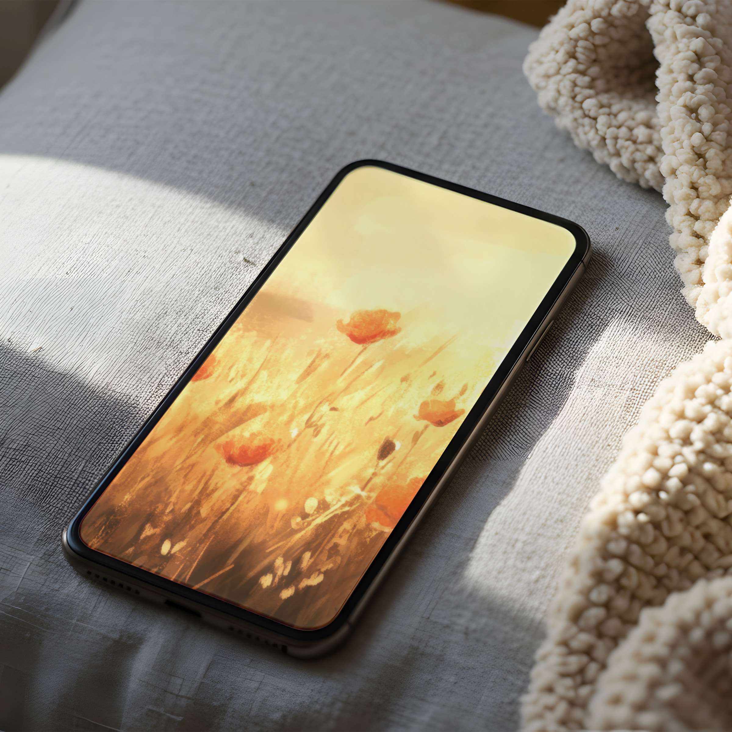Warm golden fields digital art phone wallpaper evokes tranquility suitable for iPhone and Android devices high resolution download