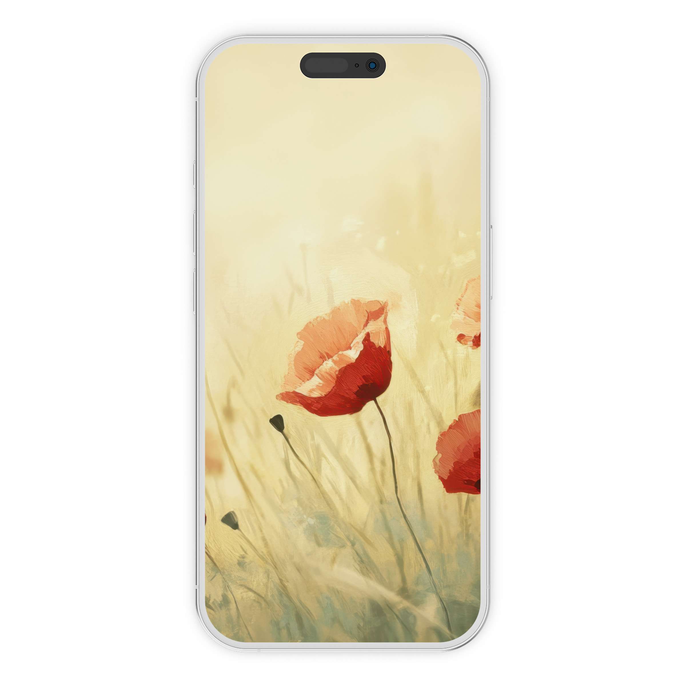 Elegant spring iPhone wallpaper featuring watercolor poppies, offering a serene background for phone screens as a digital download option