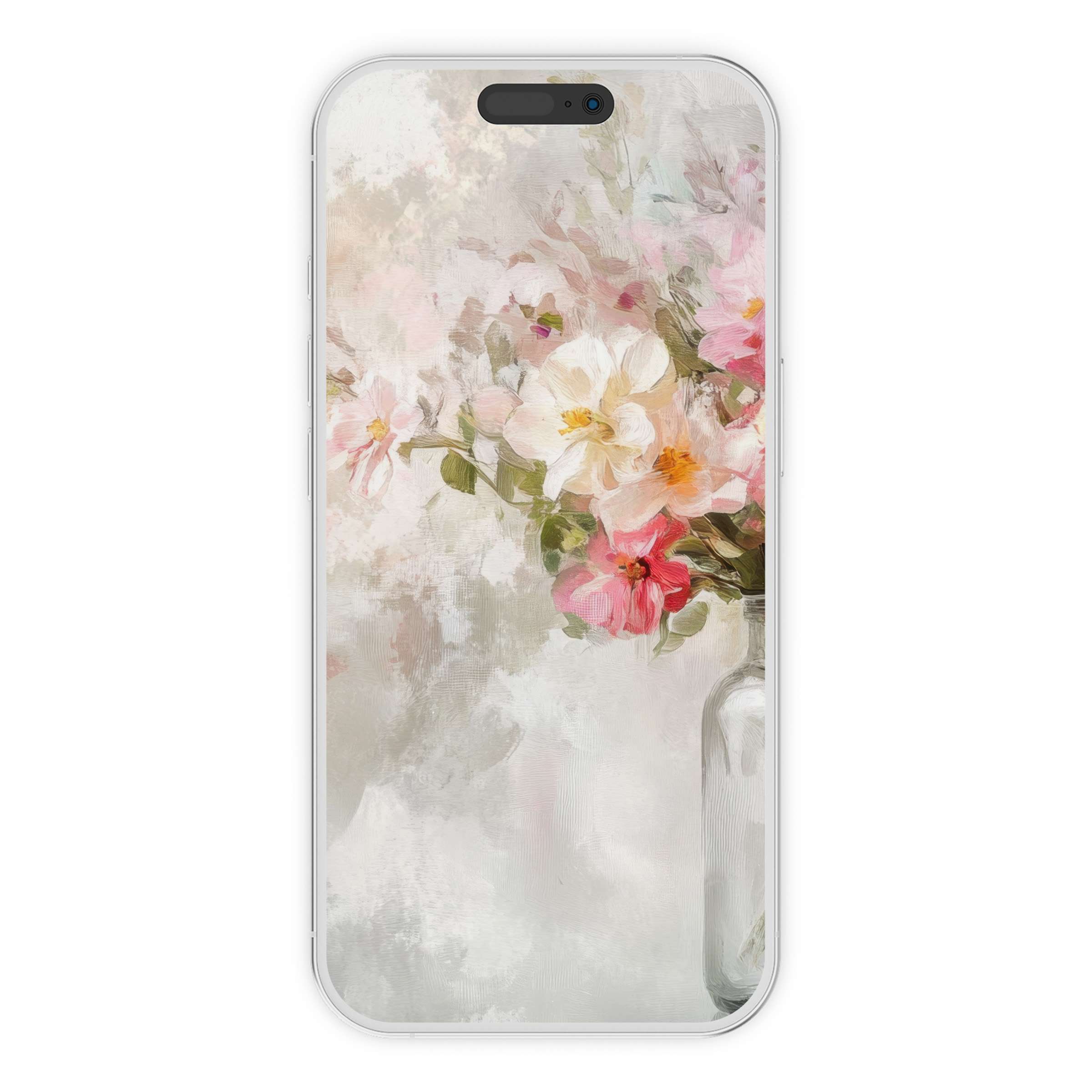 Elegant spring iPhone wallpaper featuring delicate painted florals in soft pastels offers a calming phone background digital download