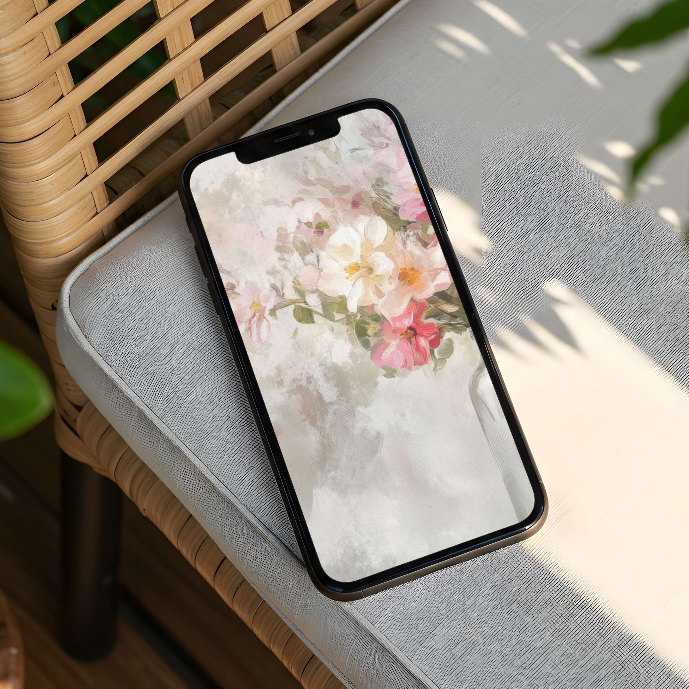 Elegant floral iPhone background exudes calm with soft pastel tones, perfect for instant download on any phone for mindful elegance