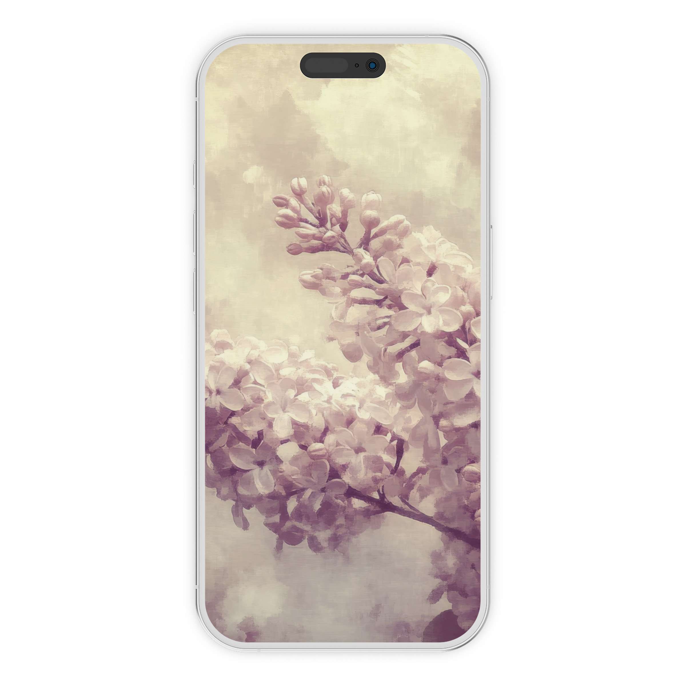 Soft lilac blossoms grace this spring iPhone wallpaper digital download, a serene phone background for aesthetic harmony