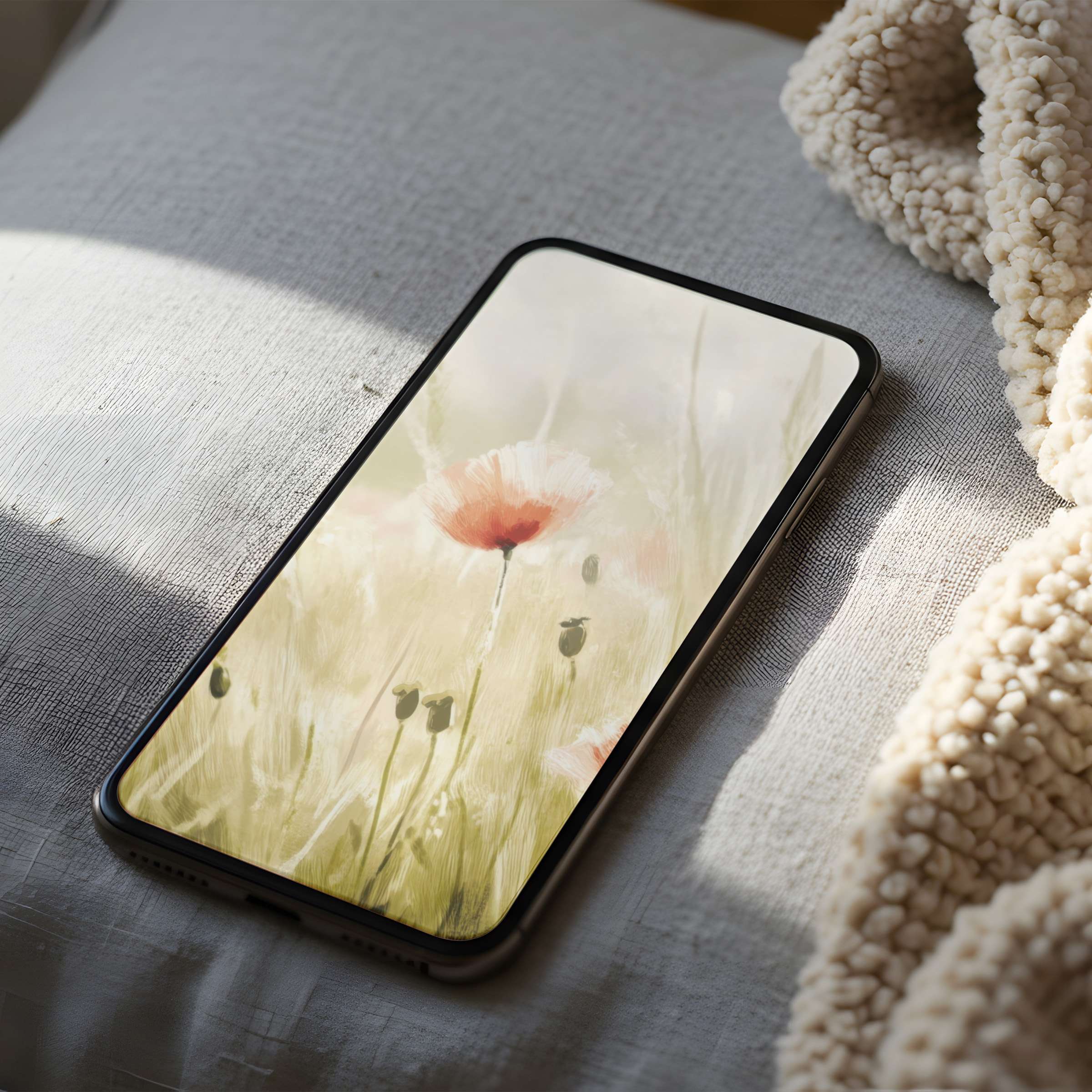 Elegant phone wallpaper featuring soft floral art in pastel hues, offering a calming ambiance, suitable for iPhone and Android devices