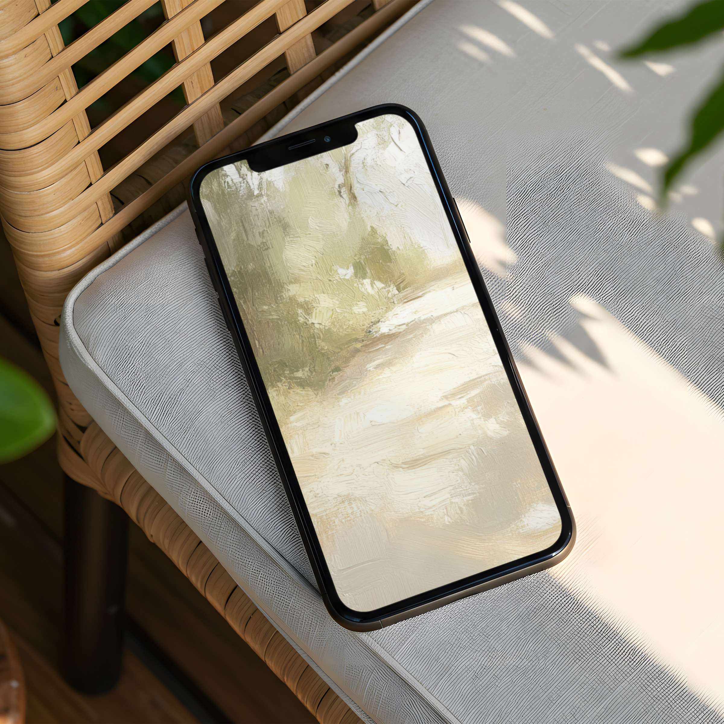 Elegant abstract iPhone background with soothing beige and green tones offers instant download for your phone inspiring calm elegance