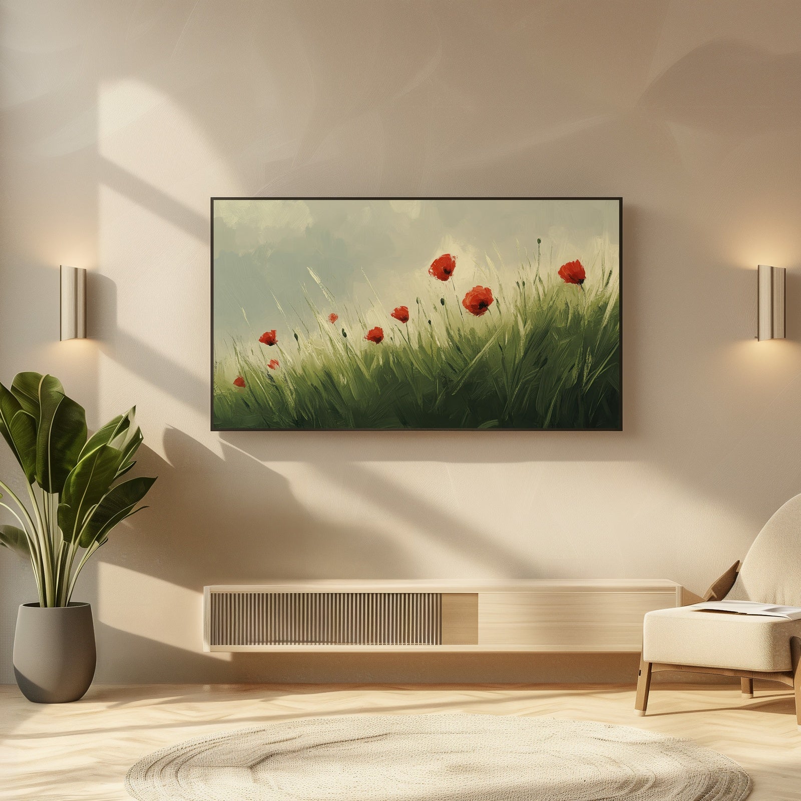 Spring Frame TV Art in Modern Living Room