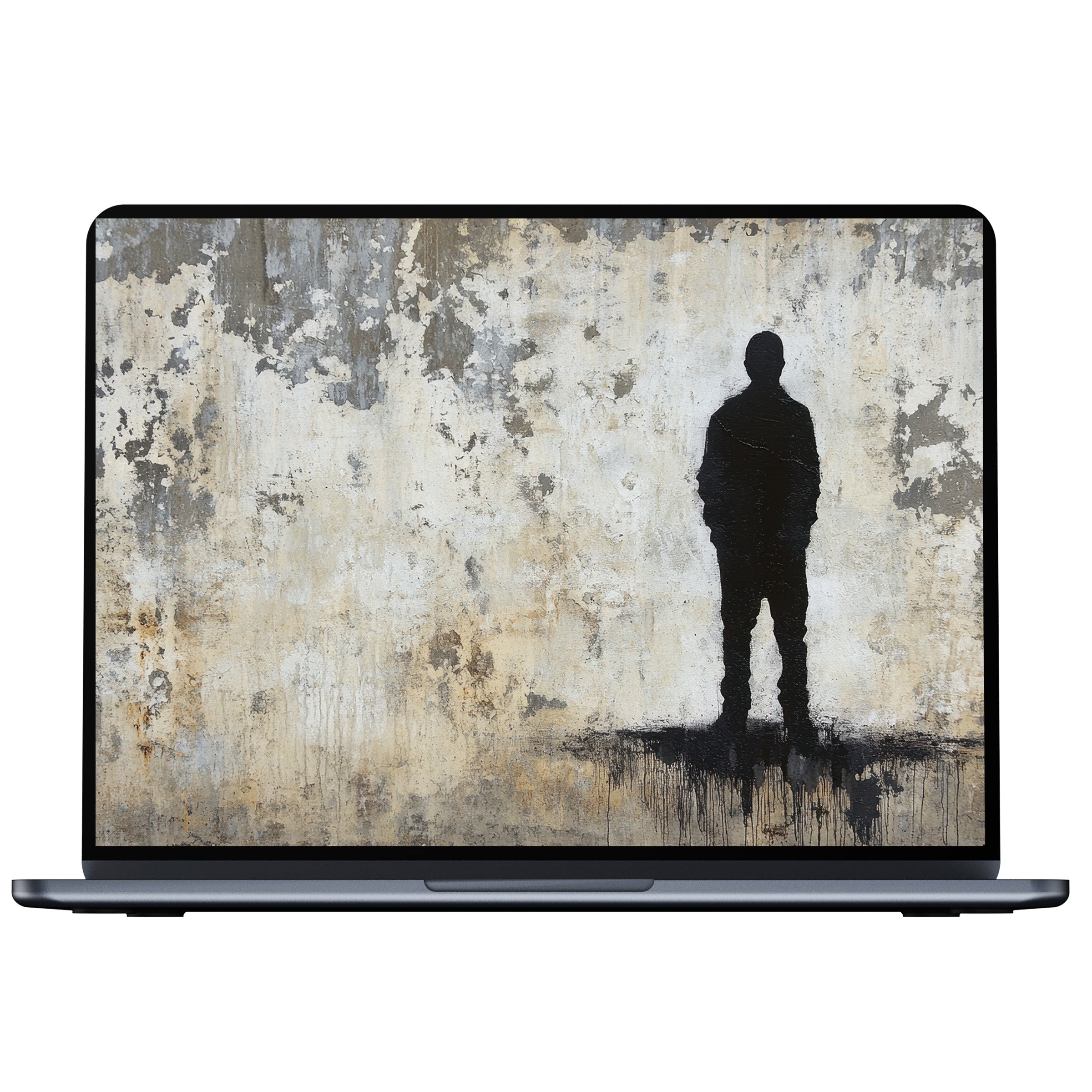 Street art desktop wallpaper featuring silhouette on textured wall offers calm inspiration for PC or laptop digital download