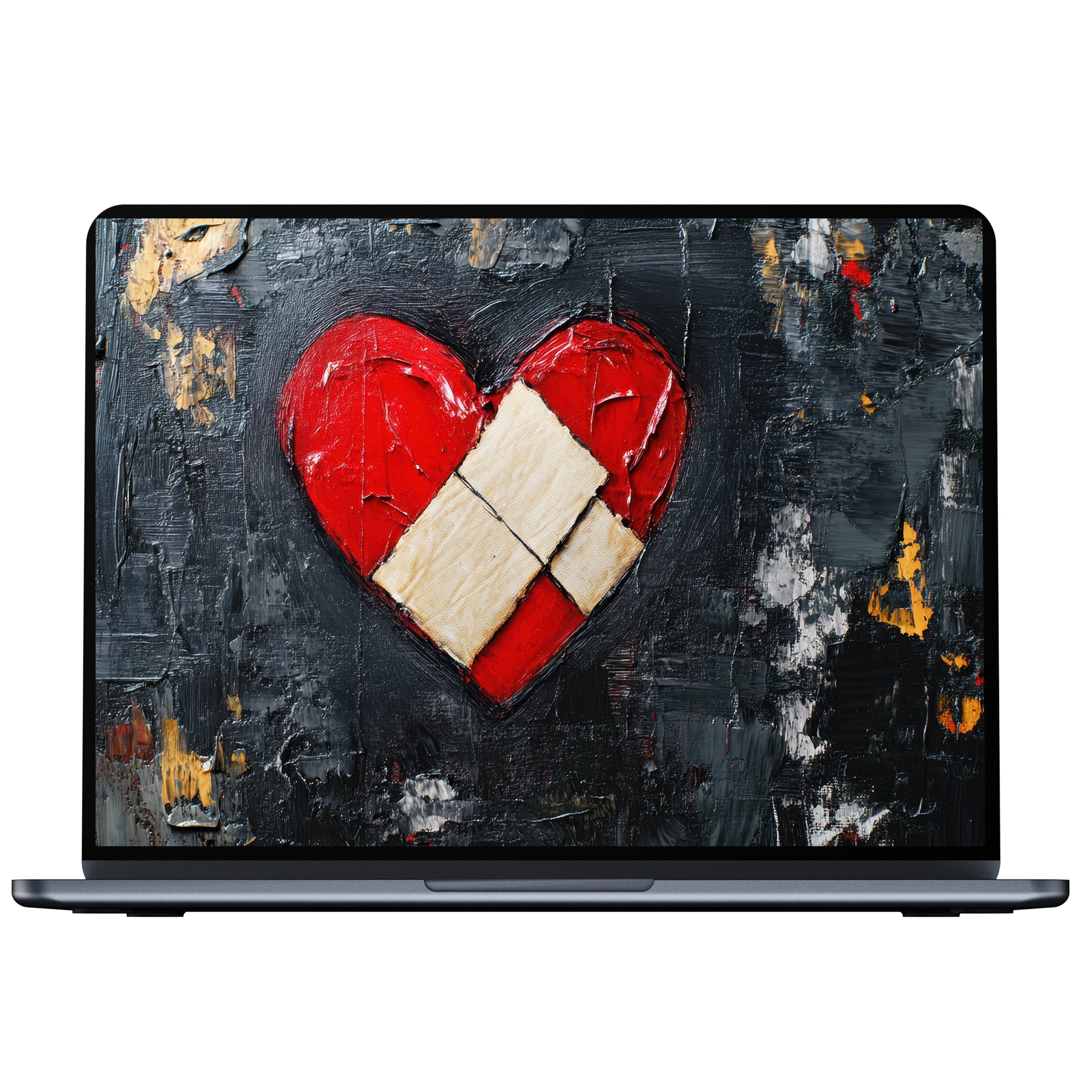 Street art desktop wallpaper featuring a vibrant red heart on textured black evokes inspiration for PC, laptop, digital download lovers