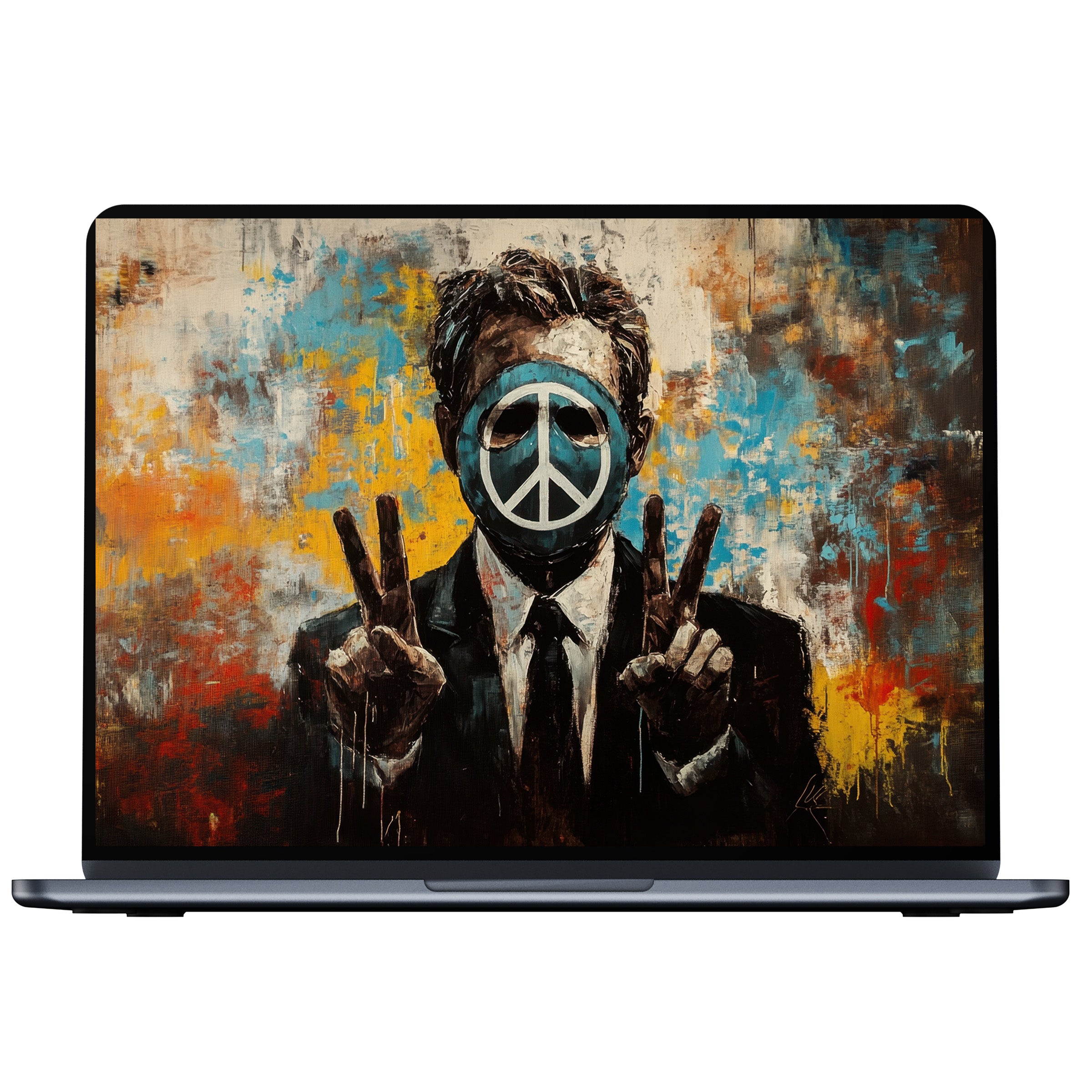Street art desktop wallpaper featuring a peace symbol on expressive abstract background for digital download fits PC Mac Laptop
