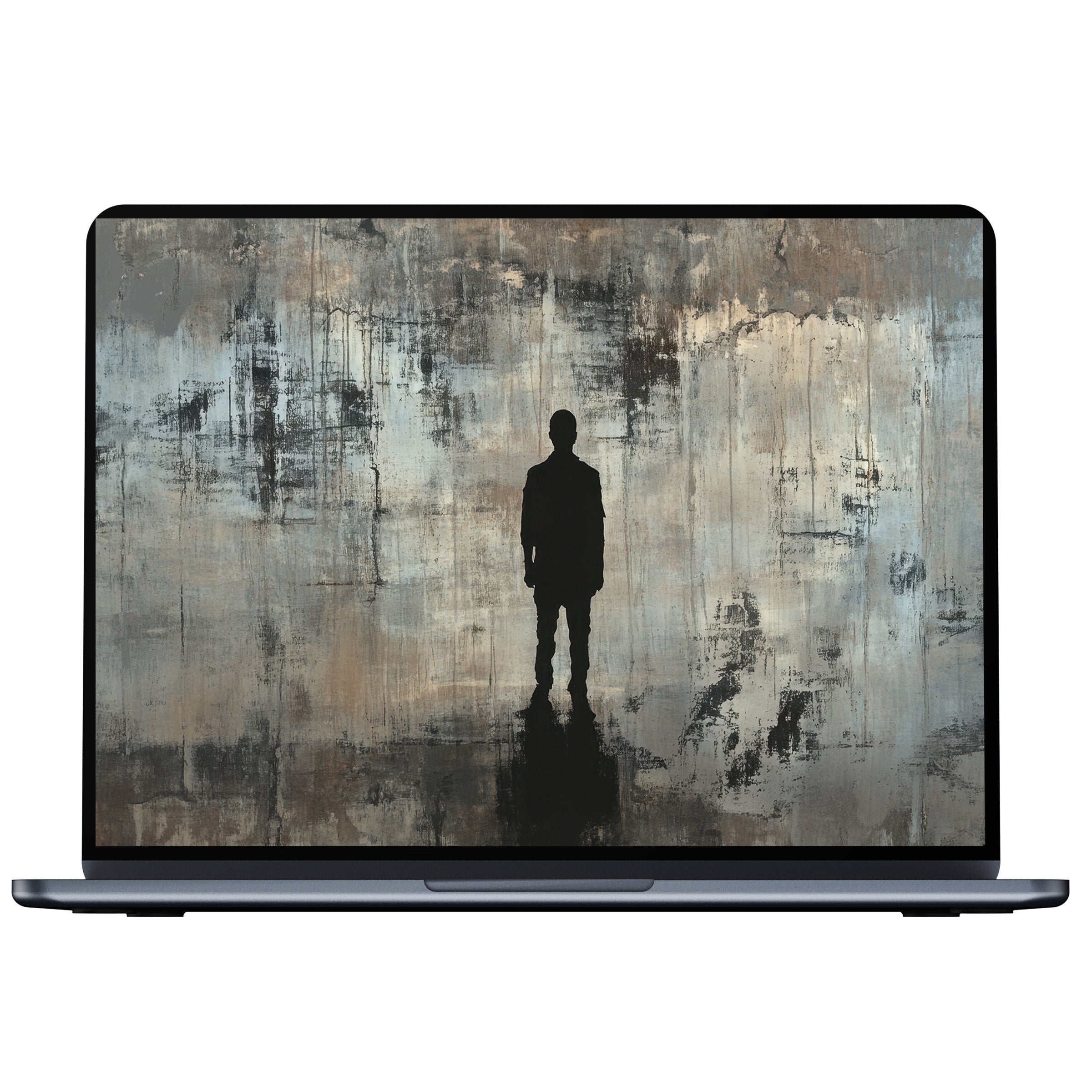 Street art desktop wallpaper with silhouette on abstract textured background digital download for PC laptop elegance and calm