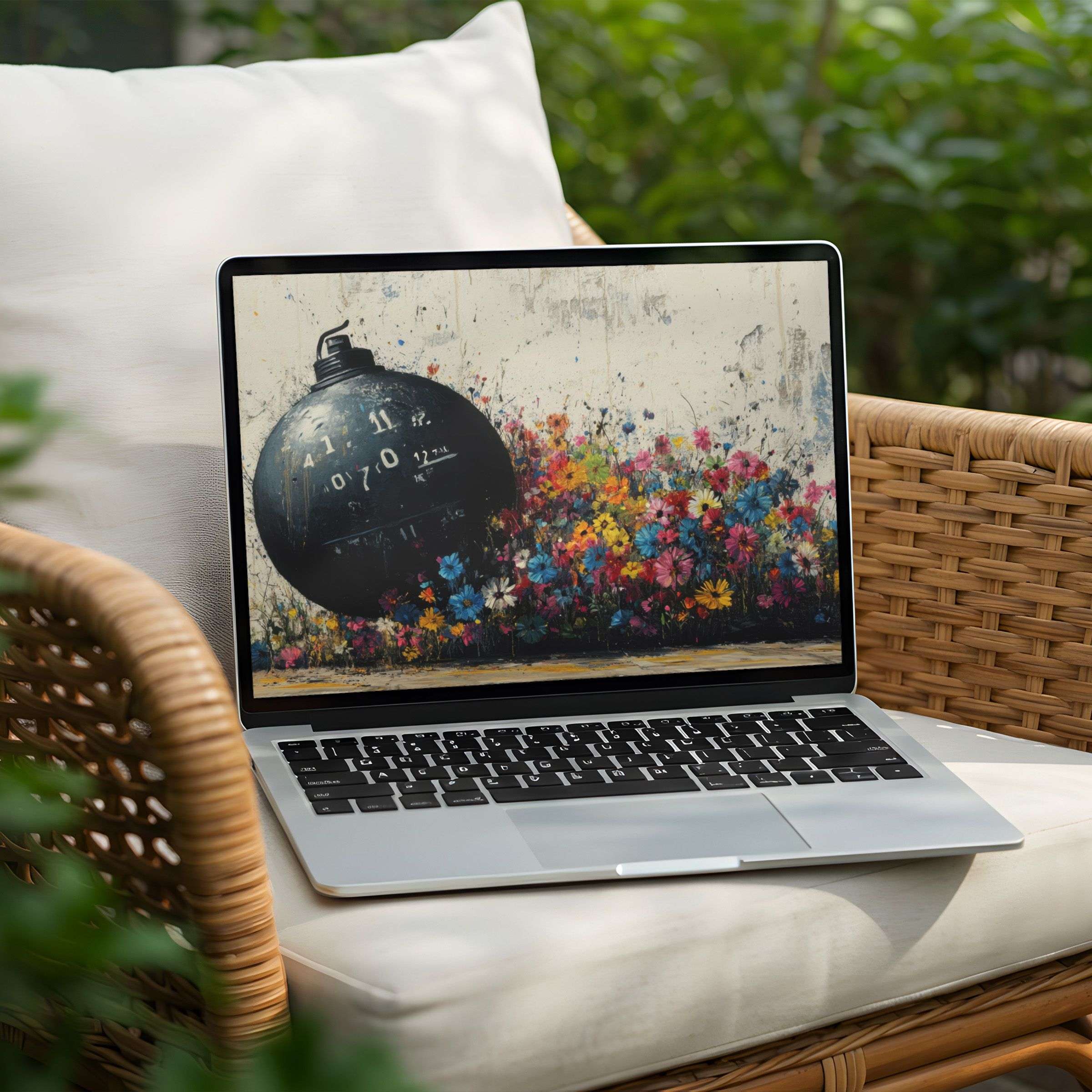 Elegant desktop background featuring vibrant flower art with vintage clock detail for instant download on PC or Laptop users