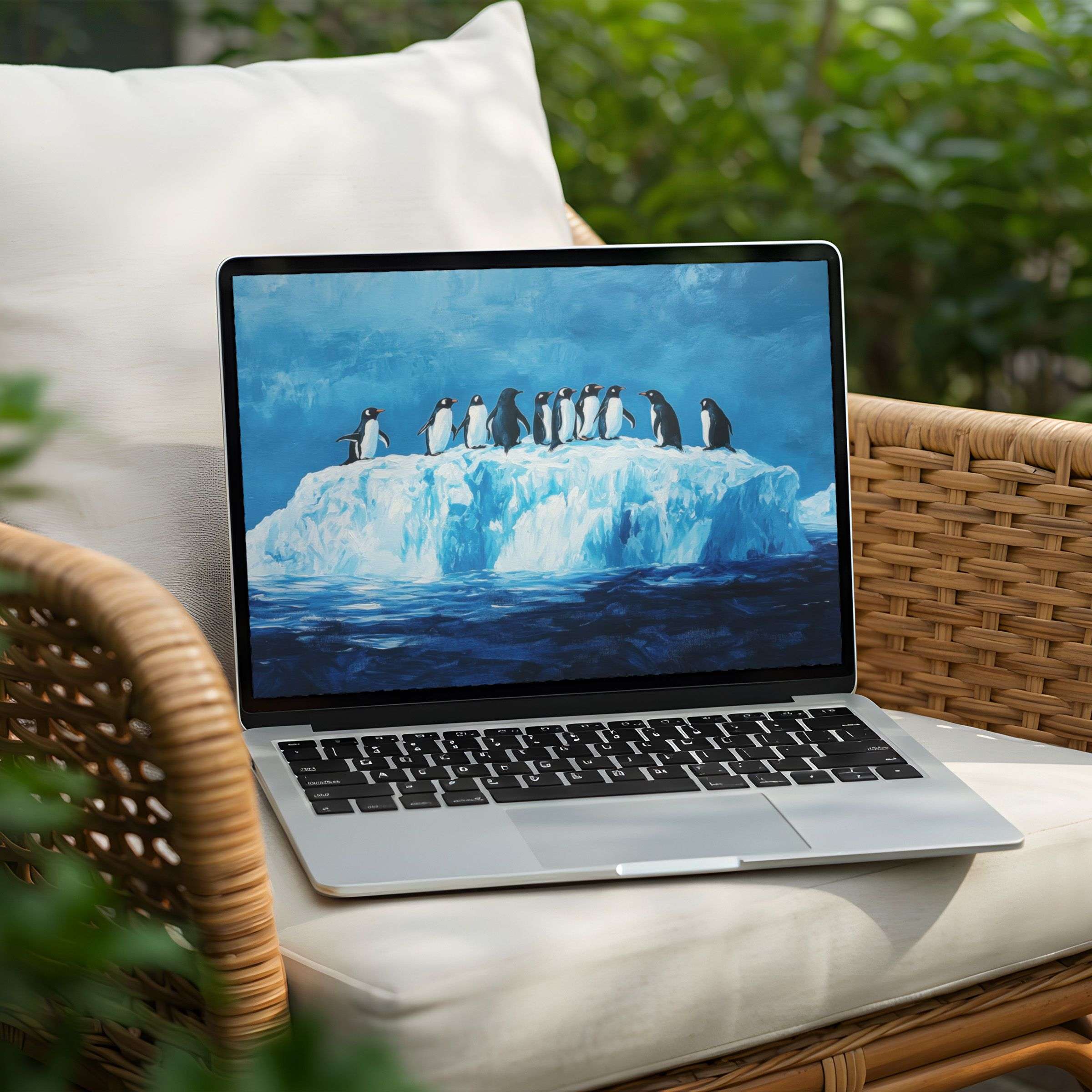 Elegant desktop background featuring serene penguins on ice, available for instant download to inspire calm on PC or Laptop