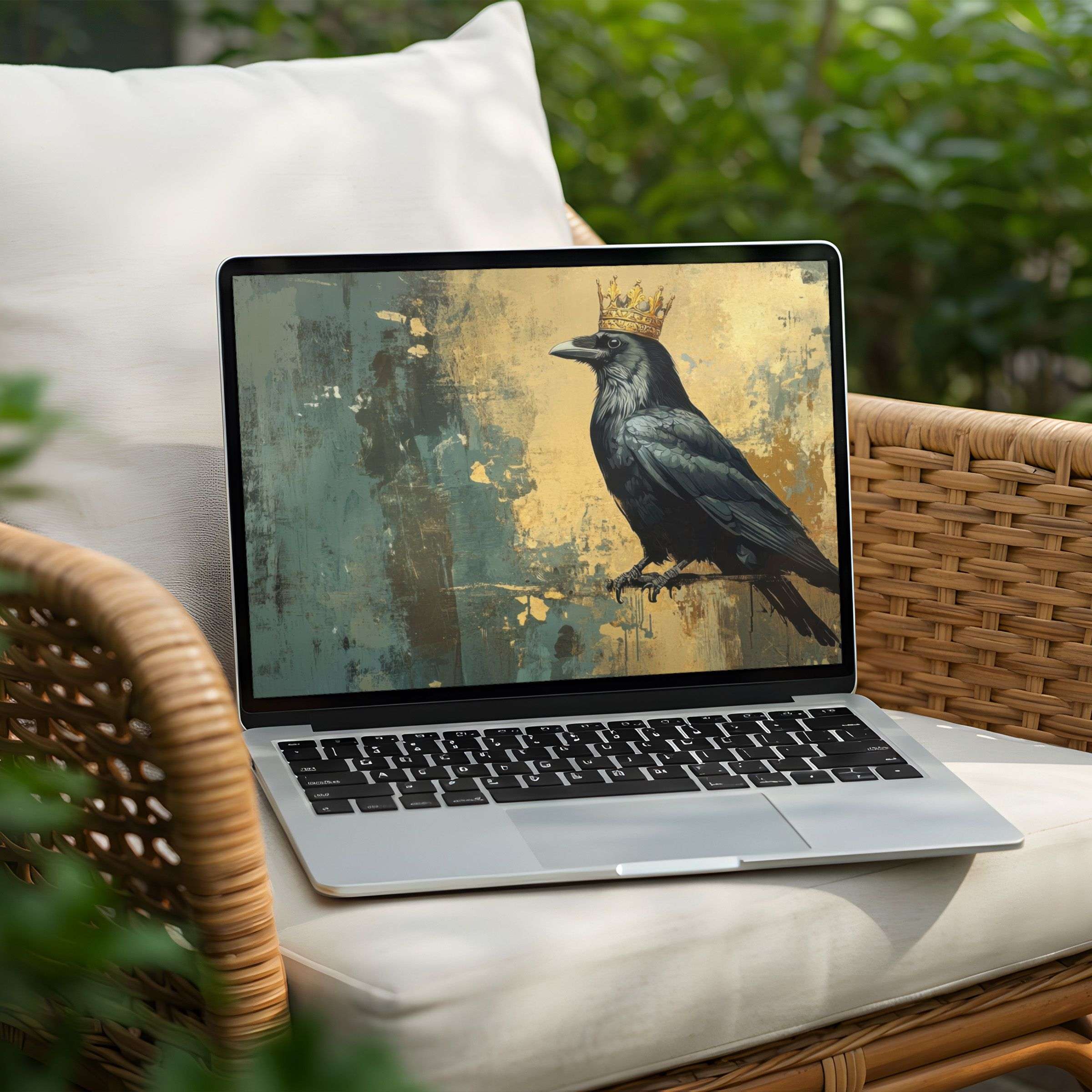 Elegant crow art desktop background for PC or Laptop instant download captures calm, inspiring aesthetics and mindfulness