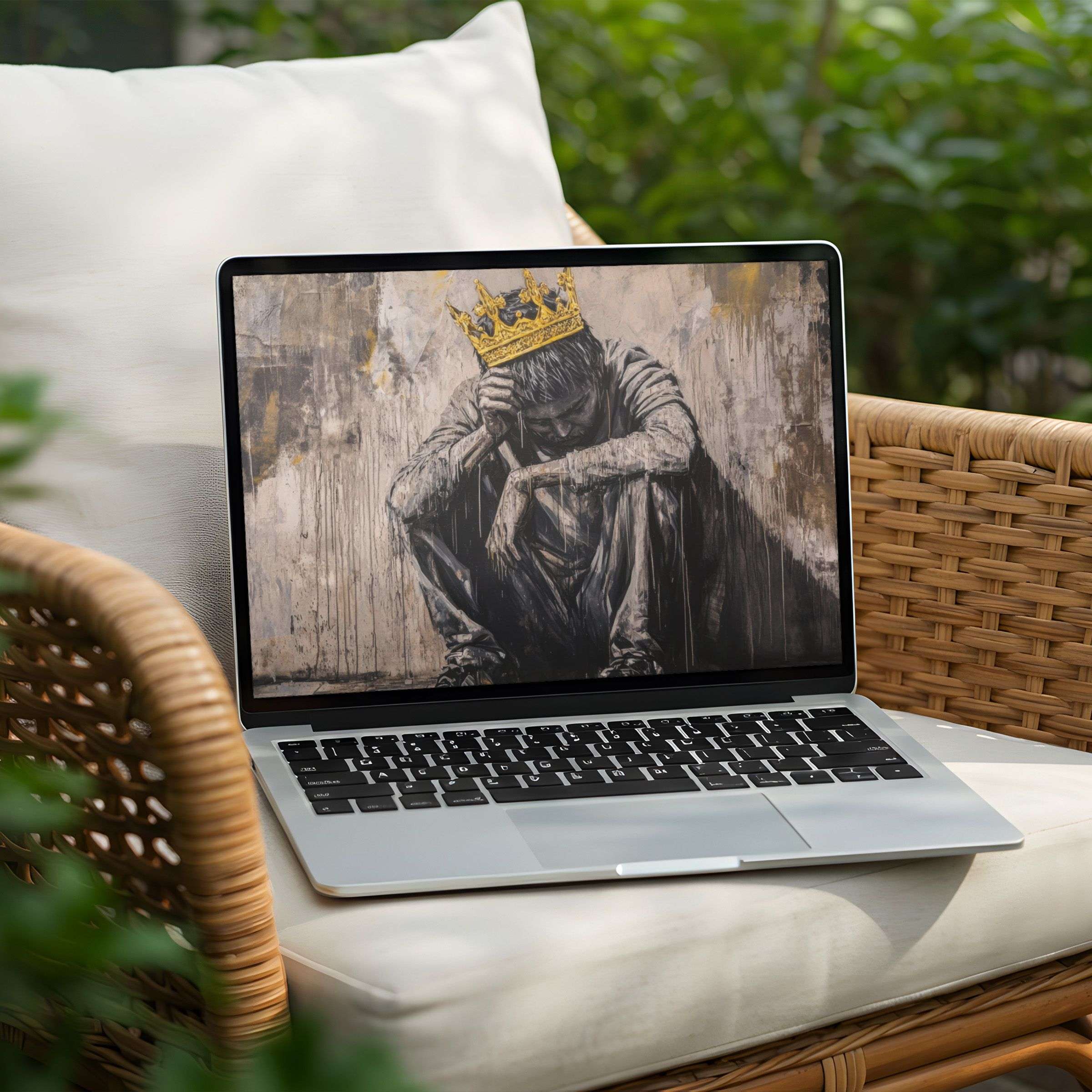Elegant digital art with a crowned figure for your desktop background on PC or Laptop Instant download for mindful inspiration