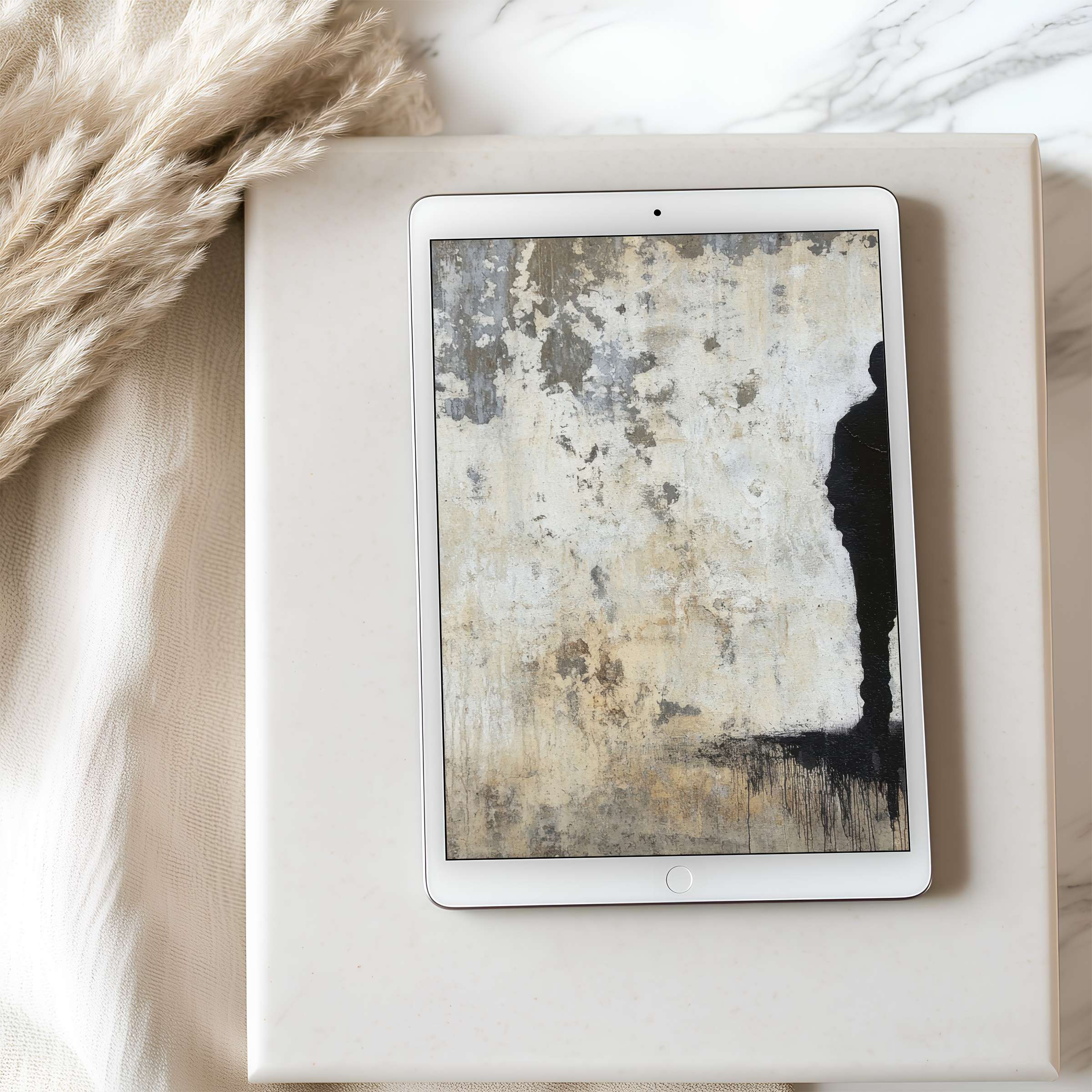Elegant abstract art in muted earth tones as a tablet wallpaper enhances iPad aesthetics, offering serene digital download for curated spaces